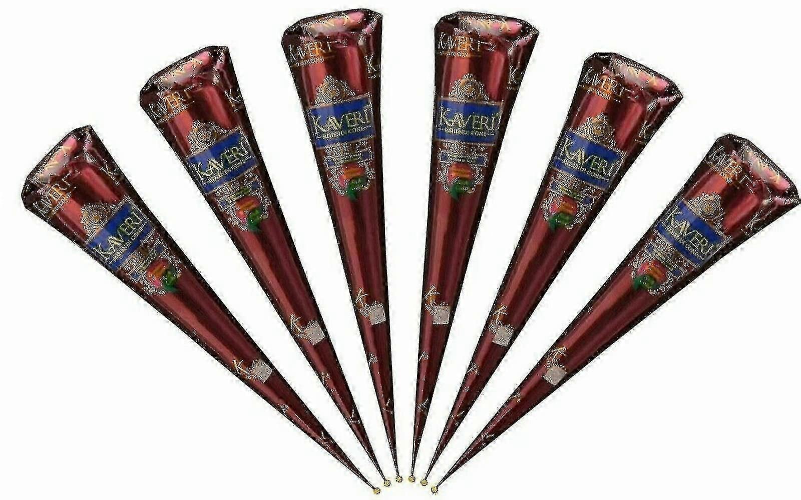 6个新鲜质量的深棕色天然Henna Mehndi锥体temperory tattoos-MXBC