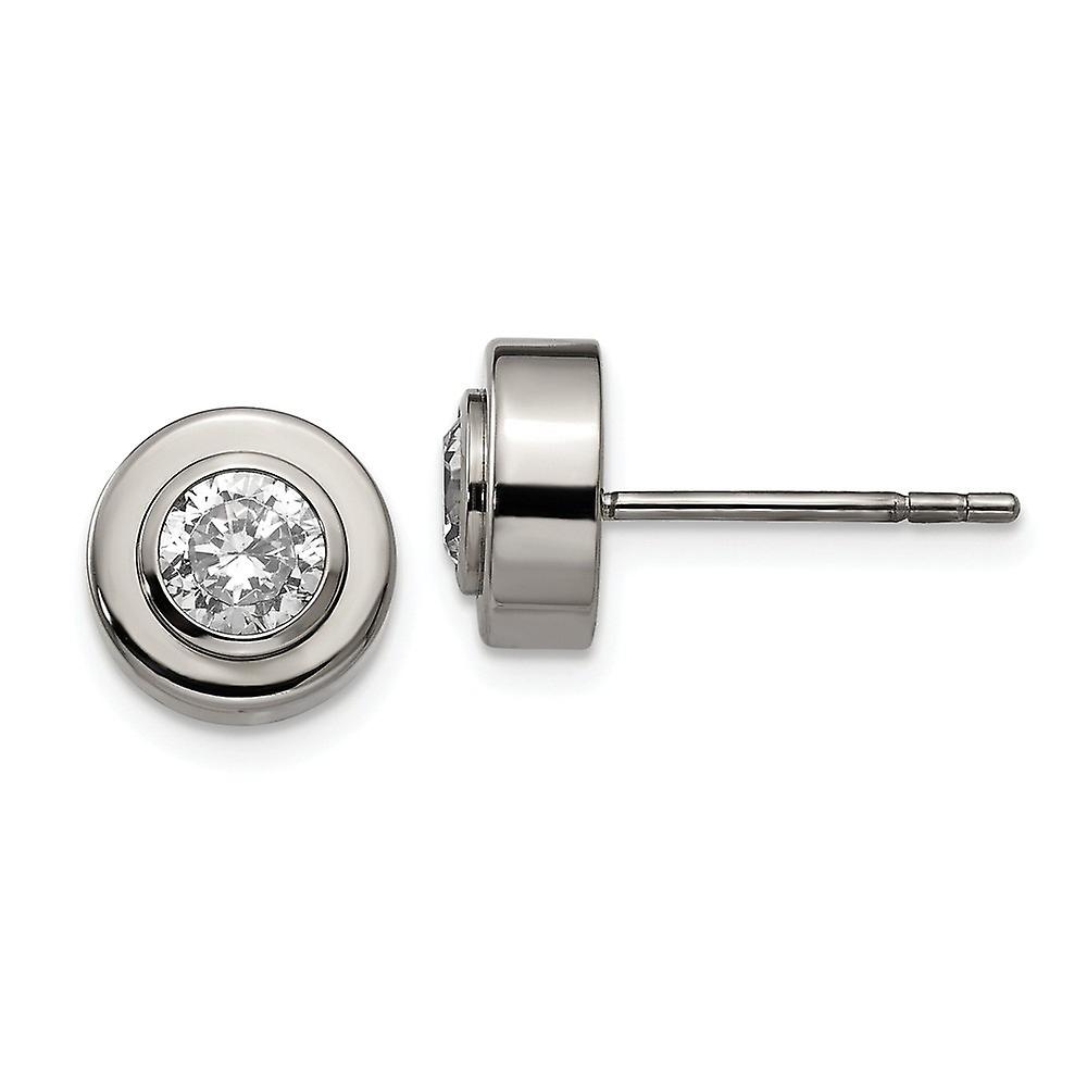 Titanium Polished With Cubic Zirconia Post Earrings 8.8x8.8mm Wide Stud Earring for Women