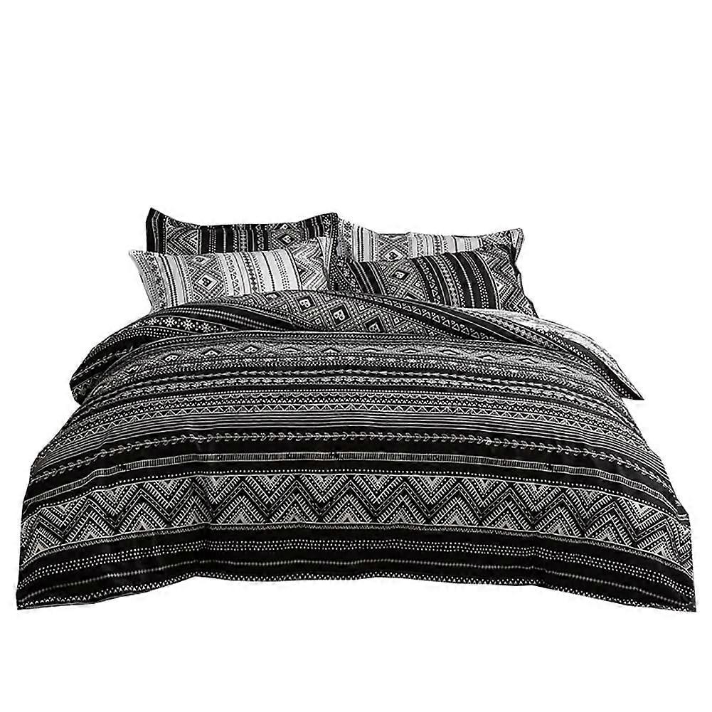 Boho Style Duvet Cover Set, Soft and Breathable Bedding, Zippered Duvet Cover and Pillowcase Set, 1 Duvet Cover and 2 Pillowcases (Queen, Black)