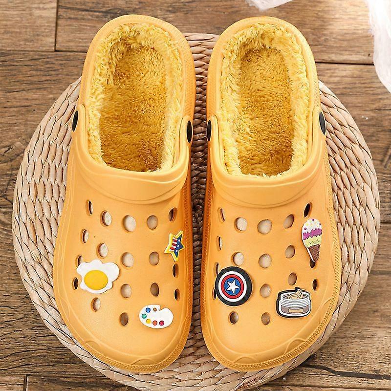 Unisex Classic Lined Clogs | Plush Slippers  orange (with shoe flower) 39