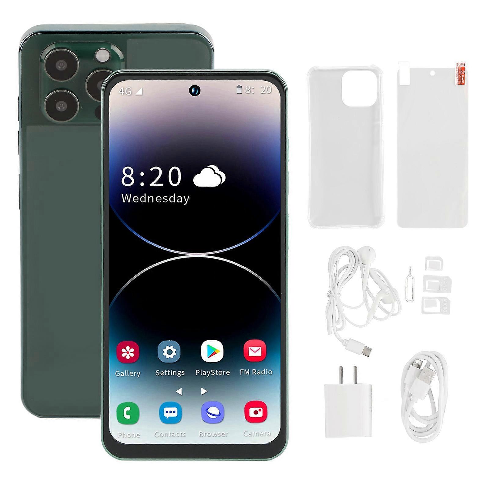 I14 Pro Max 6,7 polegadas 4G Telefone para Android 12 4GB 128GB Celular com 4000mAh Bateria Verde