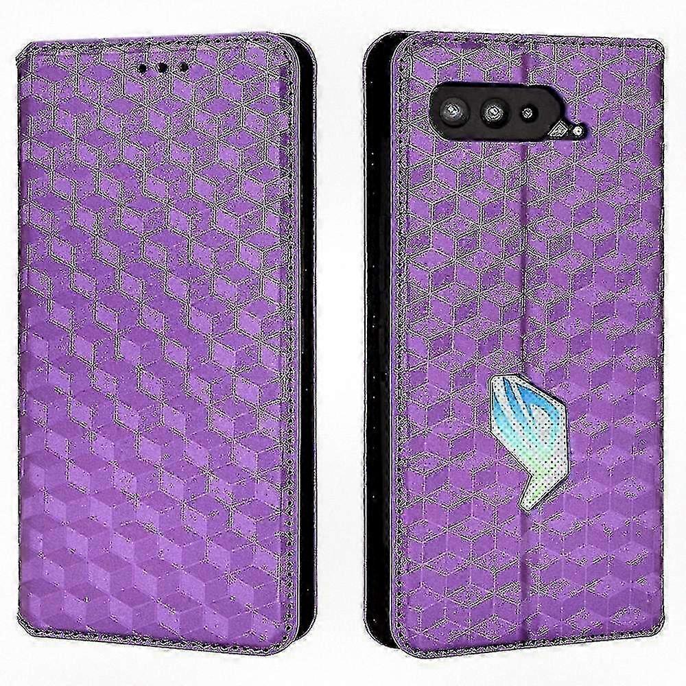 3D Rhombus Imprinted PU Leather Stand Case for Asus Compatible Devices such as Rog Phone 5 and 5s Series