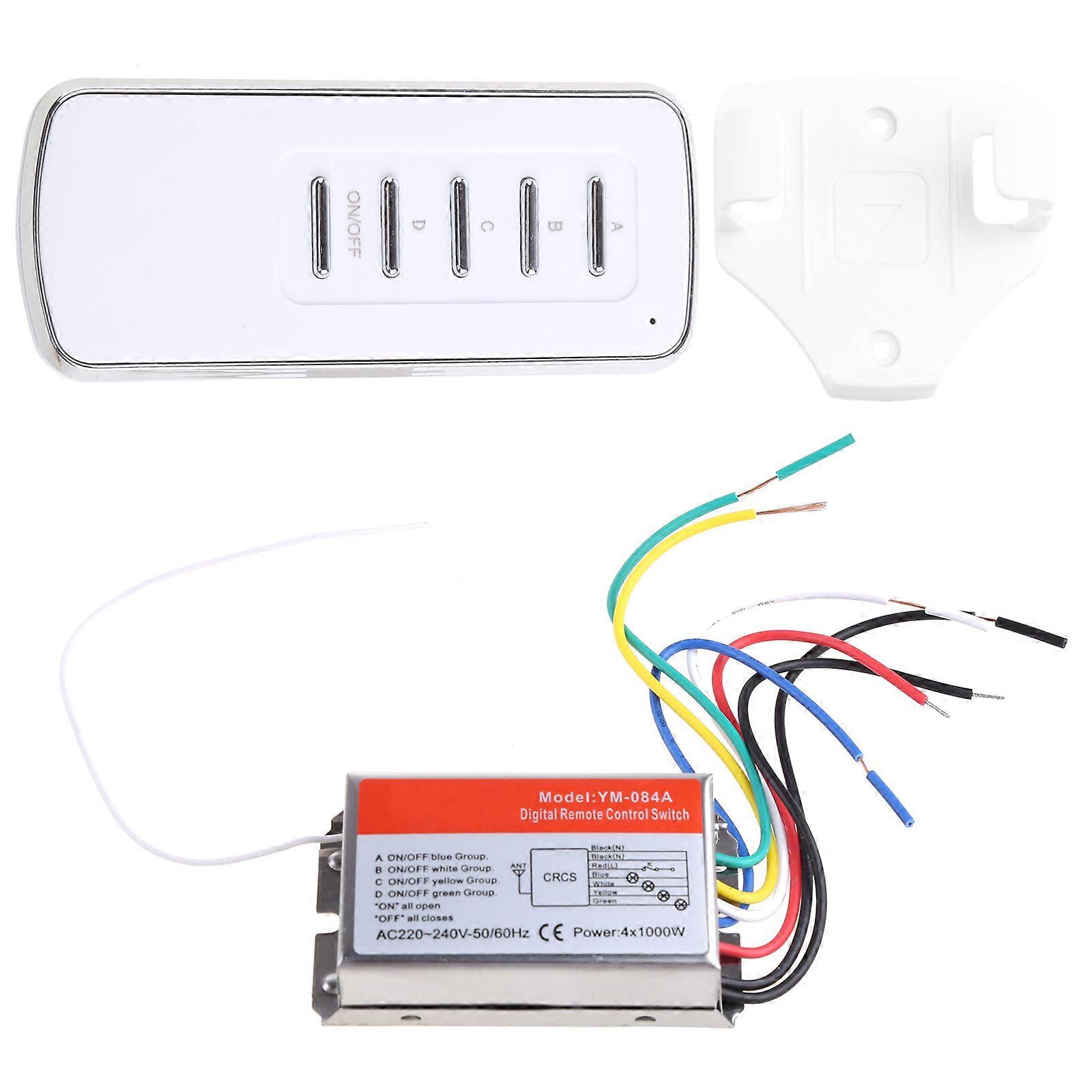 AC 220V Digital Remote Control Switch 4 Ways ON/OFF Controller For Light Lamp  Silver