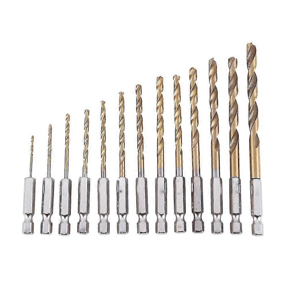 13pc Hss Titanium Coated Drill Bit Set With 1/4inch Hex Shank