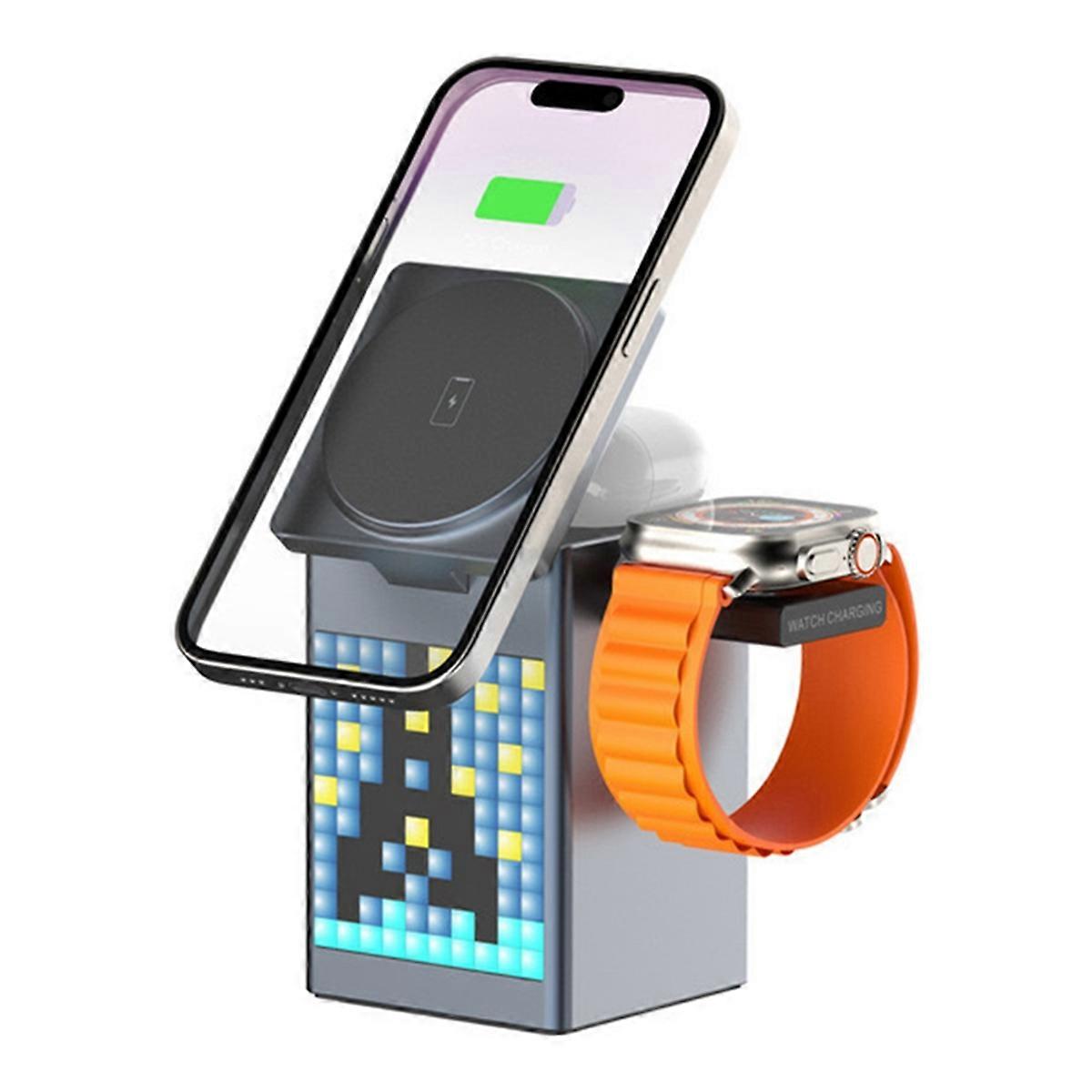 6in1 Magnetic Multi-Function Wireless Charger with Bluetooth Speaker Alarm Clock for -16Pro for