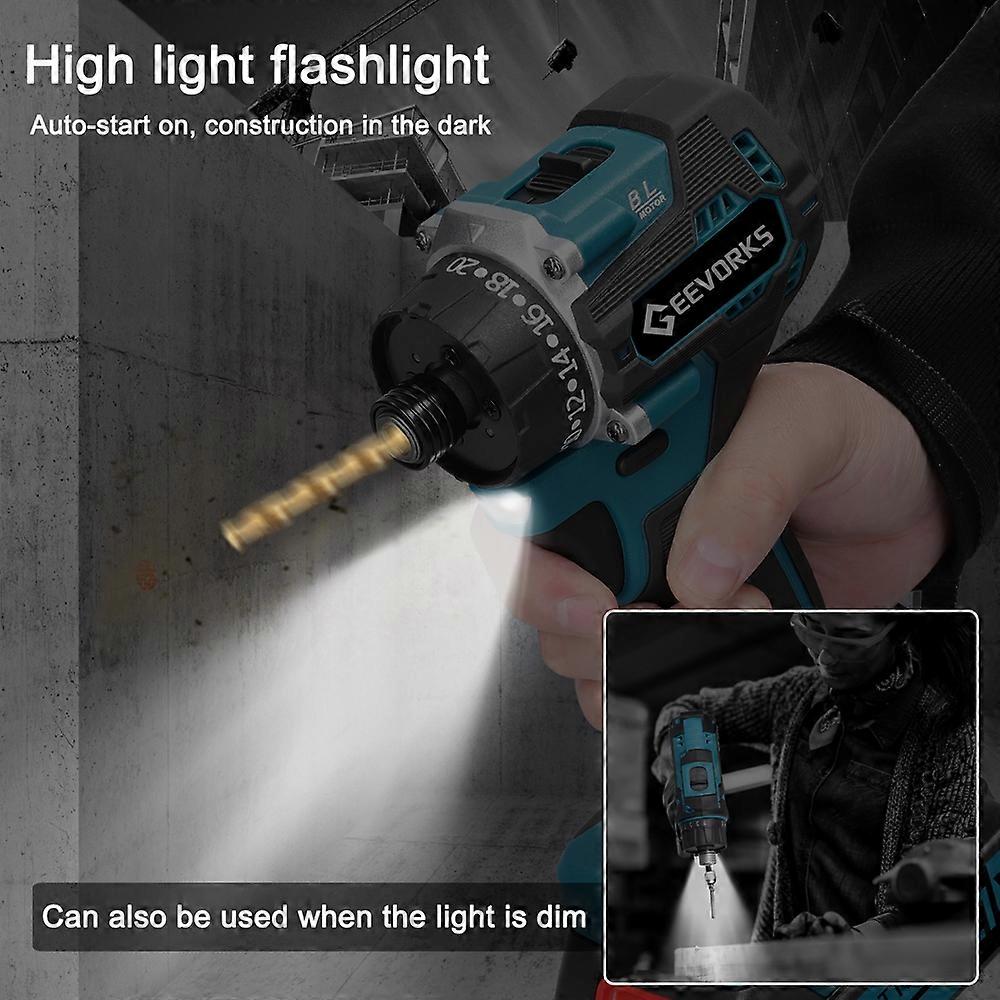 Geevorks 21V Cordless Brushless Drill with 20 Torque Gears, LED Light