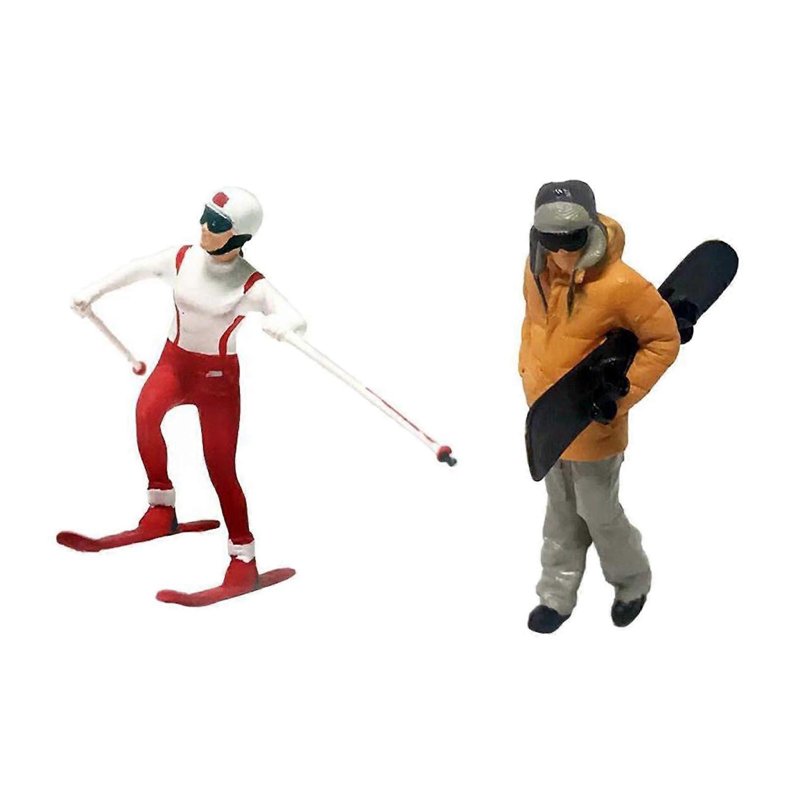 2pcs 1:64 Scale Hand Painted Resin Skiing People Sand Table Scenery Model