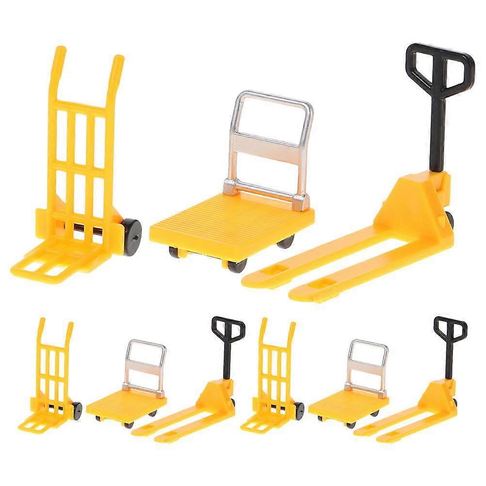 3 Sets Miniature Hand Trolley Forklift Platform Cart Models Miniature Construction Tools Miniature Moving Tool Models Props