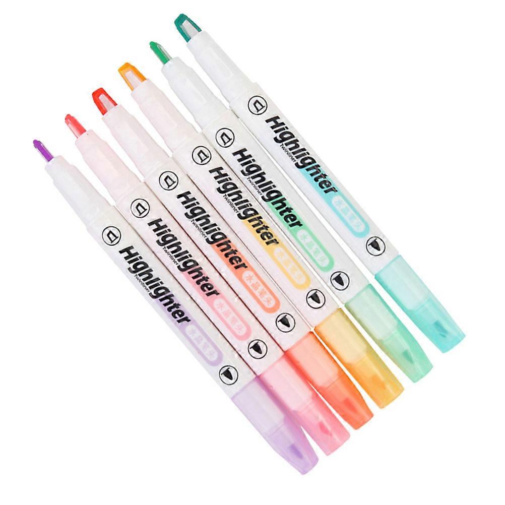 6pcs Double Ended Highlighter Pens with Fine & Broad Tips for Precise Highlighting – Clear View Pastel Marker Set for School & Office Use