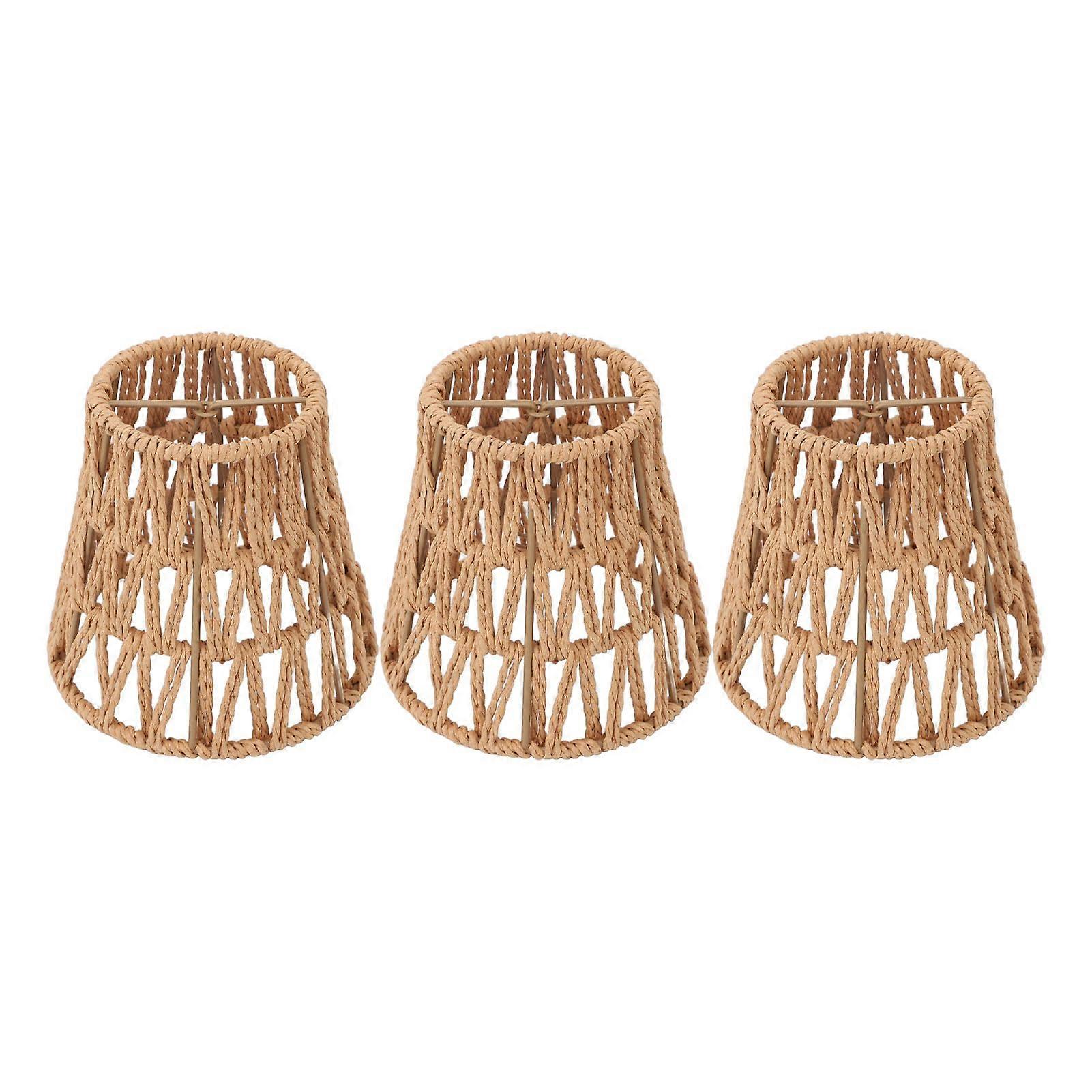 Bohemian Handwoven Rattan Lampshade 3-Piece Set for Table Lamps, Clamp/Holder Compatible Decorative Shade for Candles