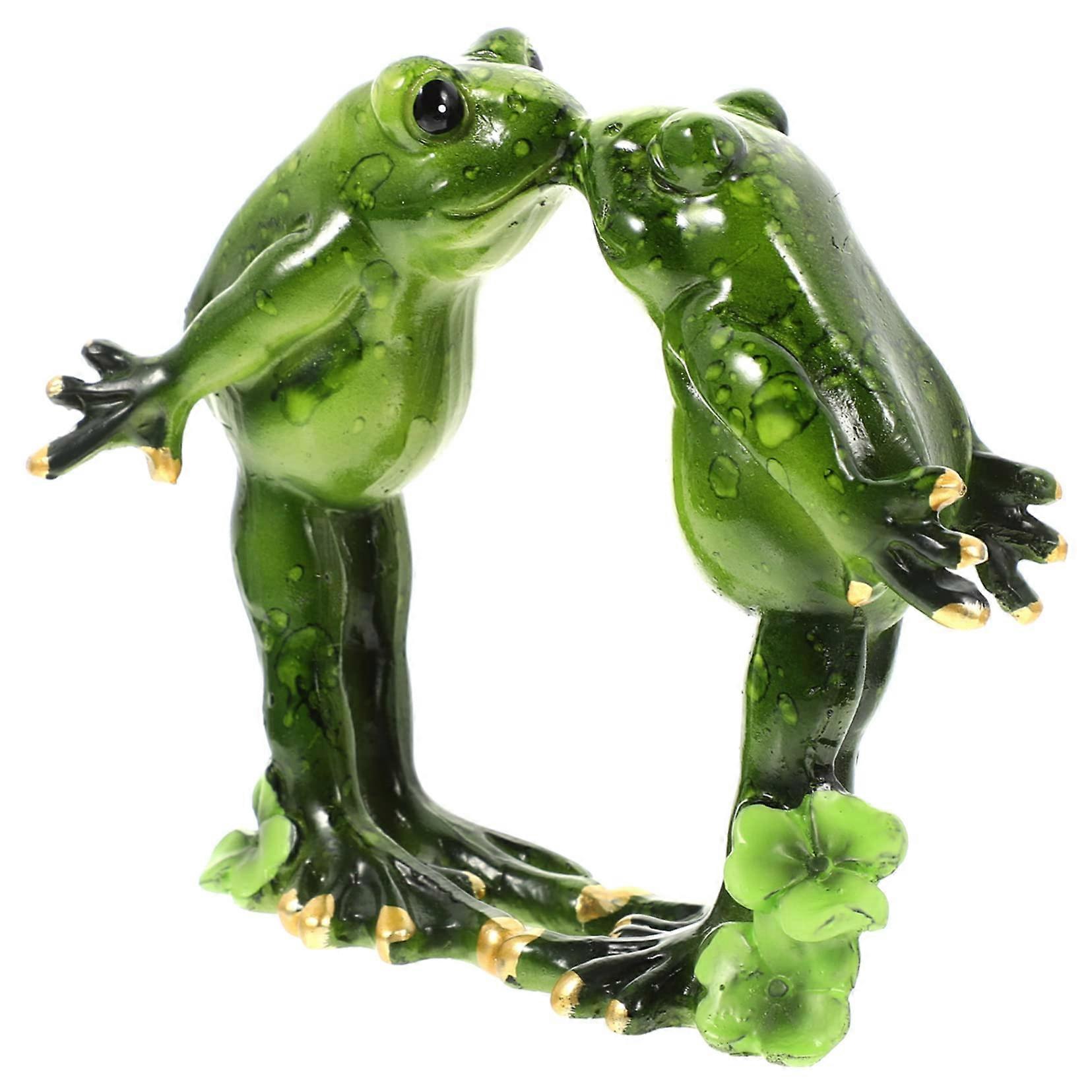 Frog Ornaments Frog Statue Figurine Garden Decoration Green Resin Meditating Frog Figurine Small 12X10CM