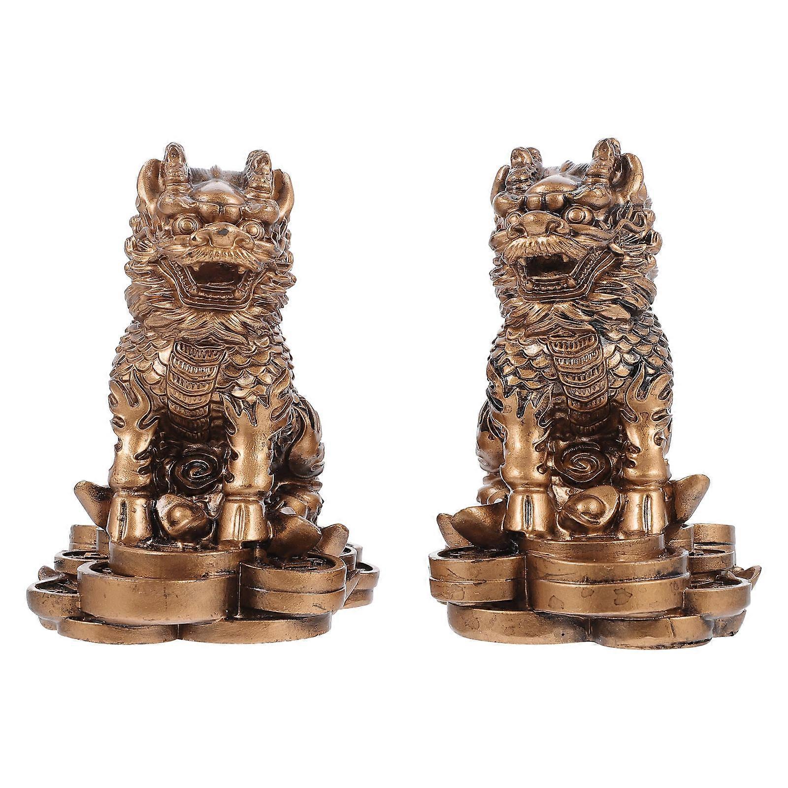 Auspicious Kylin Models Resin Crafts Feng Shui Ornaments Home Decor Golden 8x7cm 1Pair