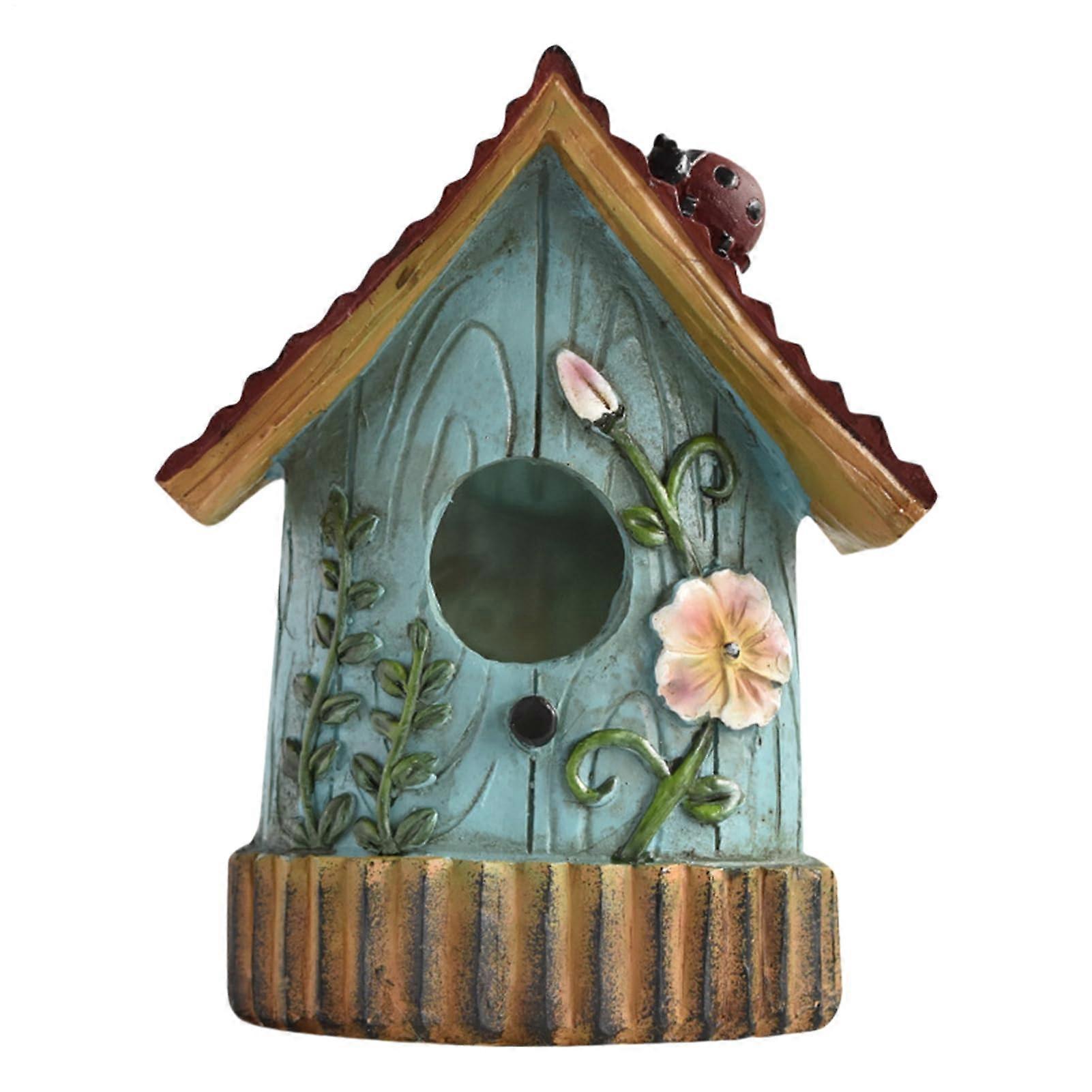Bluebird ornaments, tree mounting, colorful garden decoration, elegant nesting box
