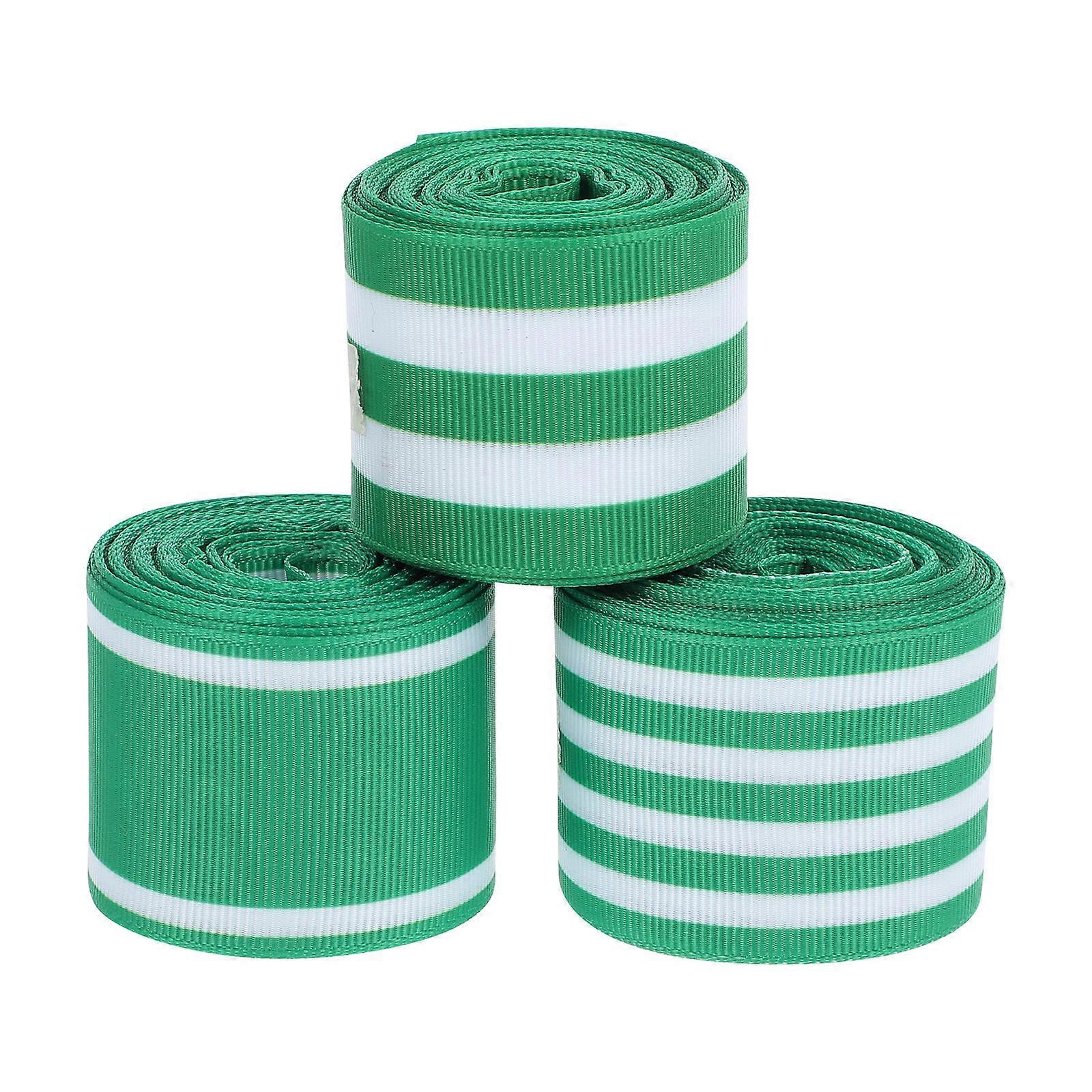 Festival Ribbon Polyester Grosgrain Fabric Ribbons Green Striped 3.8cm Wide 450cm Long Decoration 3 Rolls