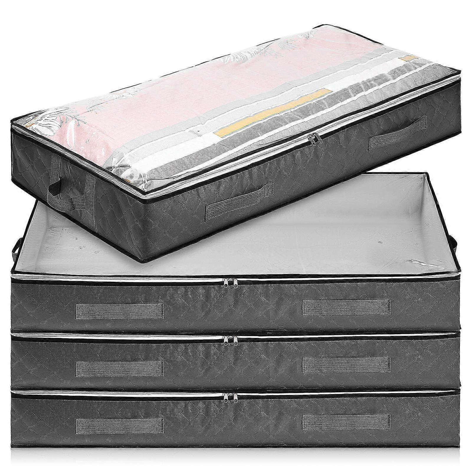 Storage Bags Under Bed Non-woven Fabric Zippered Clothes Organizer Rectangular Simple Design 4Set Home Organization