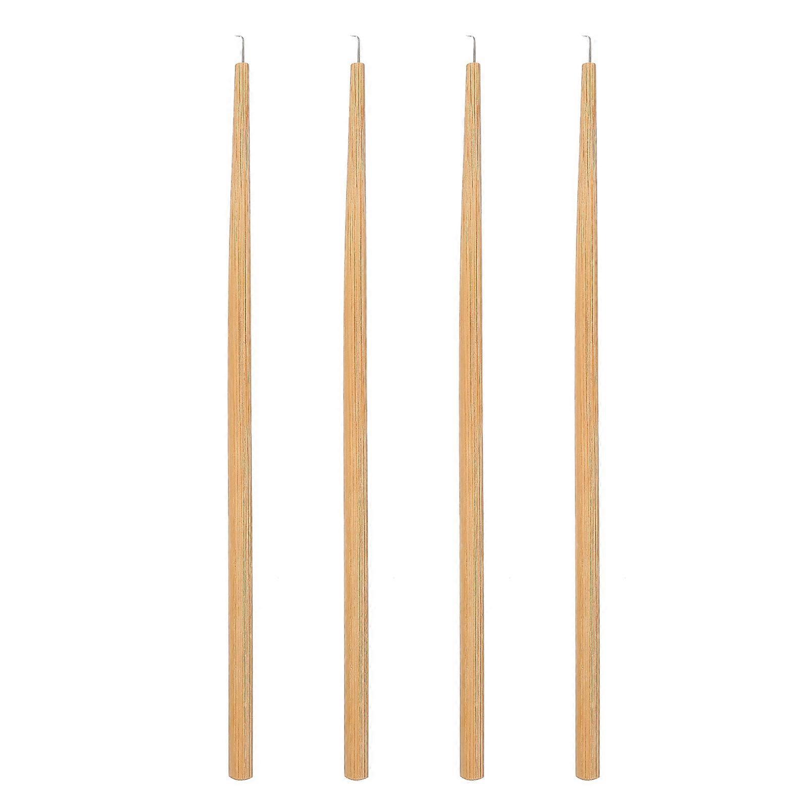 4pcs Wig Crochet Hook Tool with Wooden Handle for Easy Hair Extensions Home Use Beige Stainless Steel