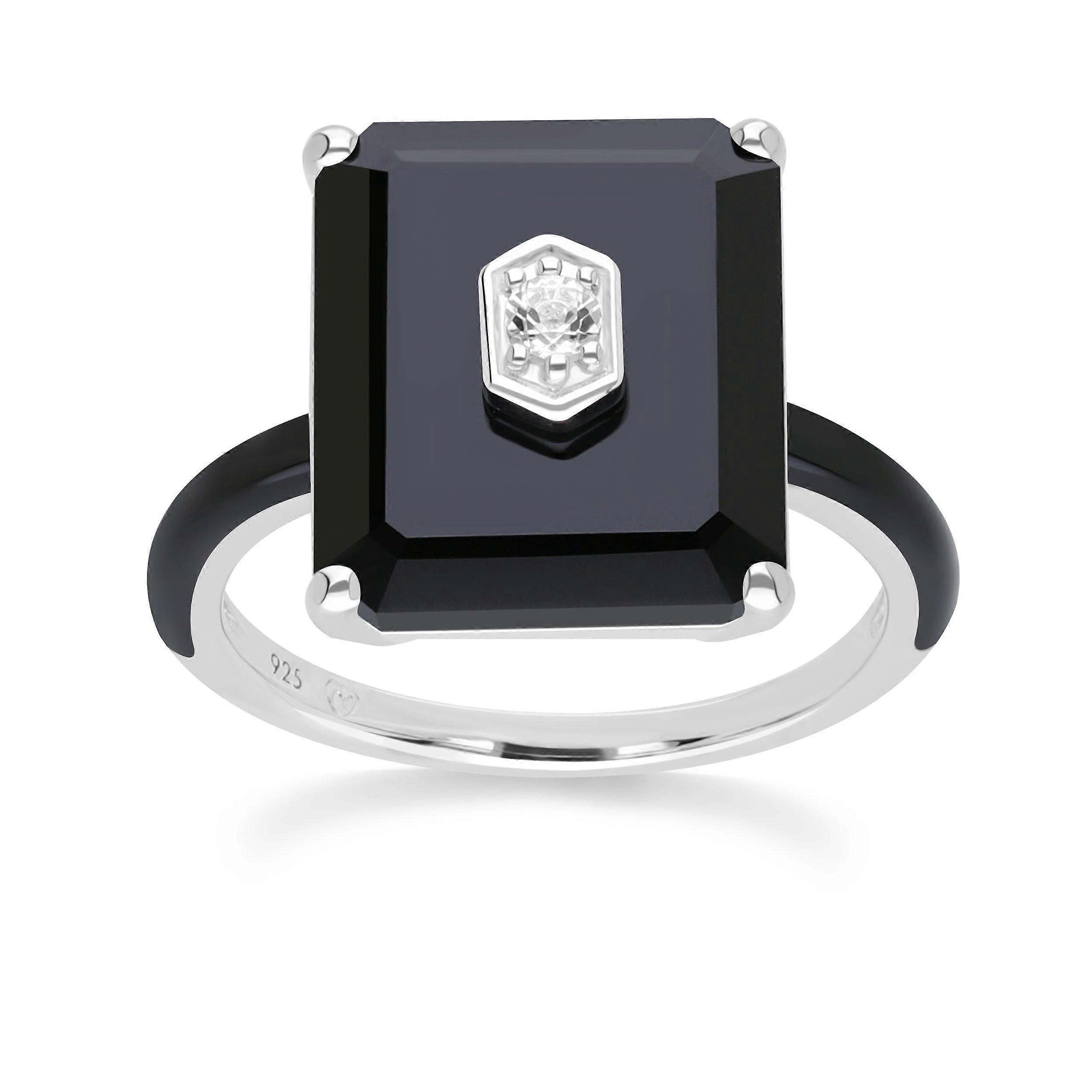 Grand Deco Black Onyx & Topaz Statement Ring In Sterling Silver