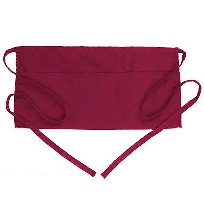 1pcs Waist Apron with 3 Pockets - Red Waitress Waiter Server Short Apron