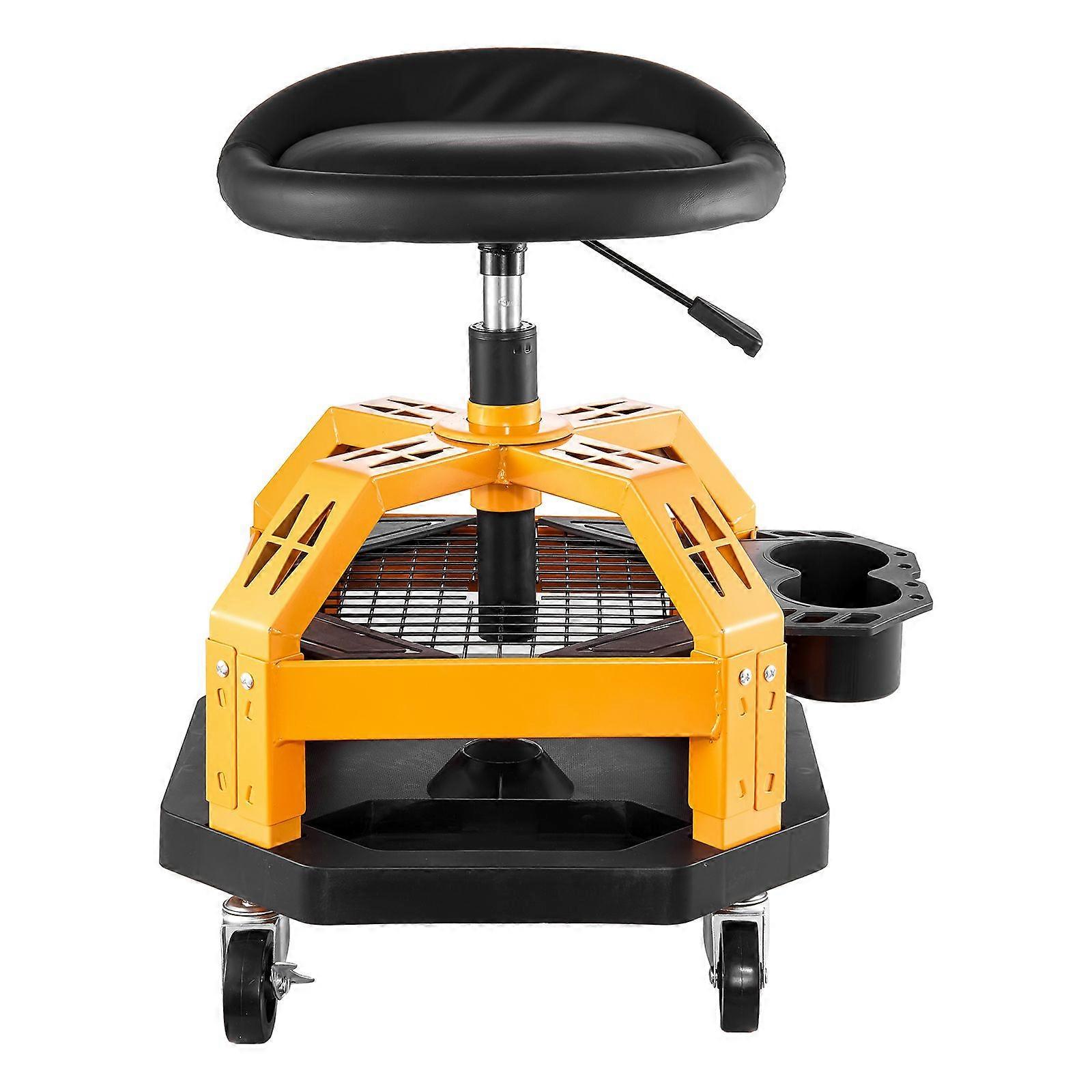 Rolling Shop Stool, Heavy-Duty Pneumatic GarageSeat with 300 lbs Capacity, 360 Swivel Padded Workshop Stool with Casters