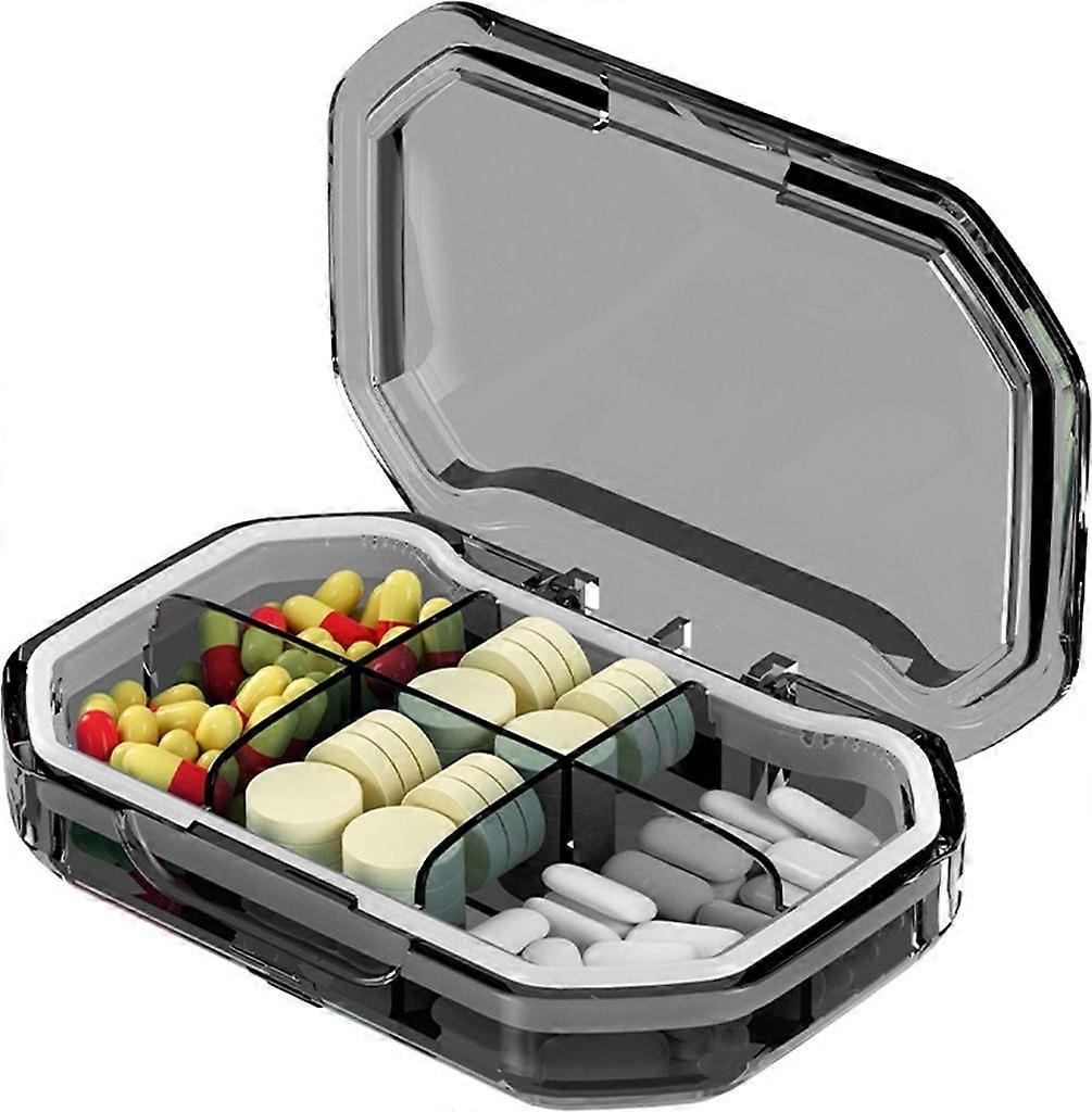 Medicine Box, Small Pill Box for Carrying, Tablet Storage Box, Tablet Divider, Waterproof, 6 Compartments (Gray)