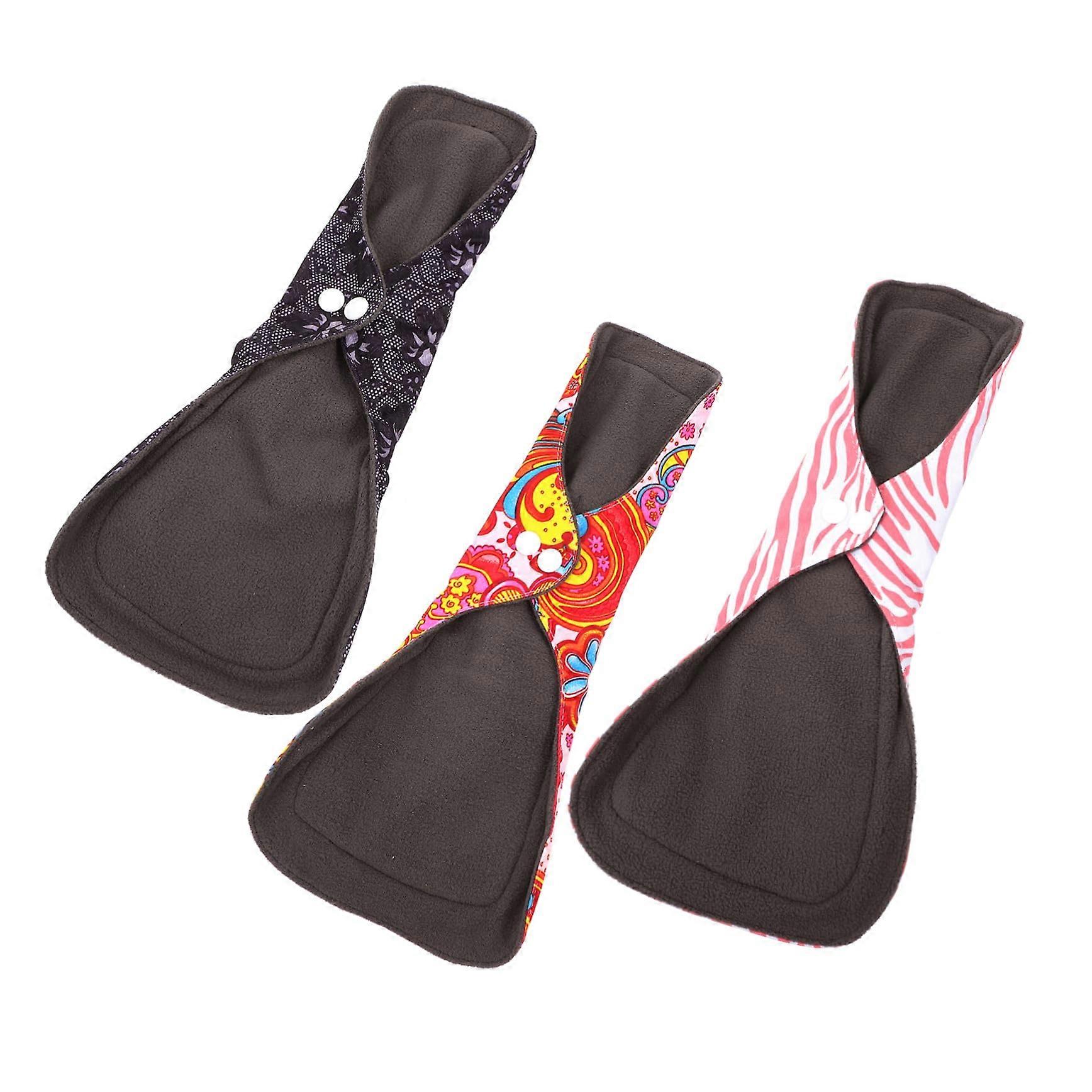 Washable Bamboo Charcoal Menstrual Pads Reusable Absorbent Sanitary Pads with Storage Bag, Hypoallergenic and Pack of 3