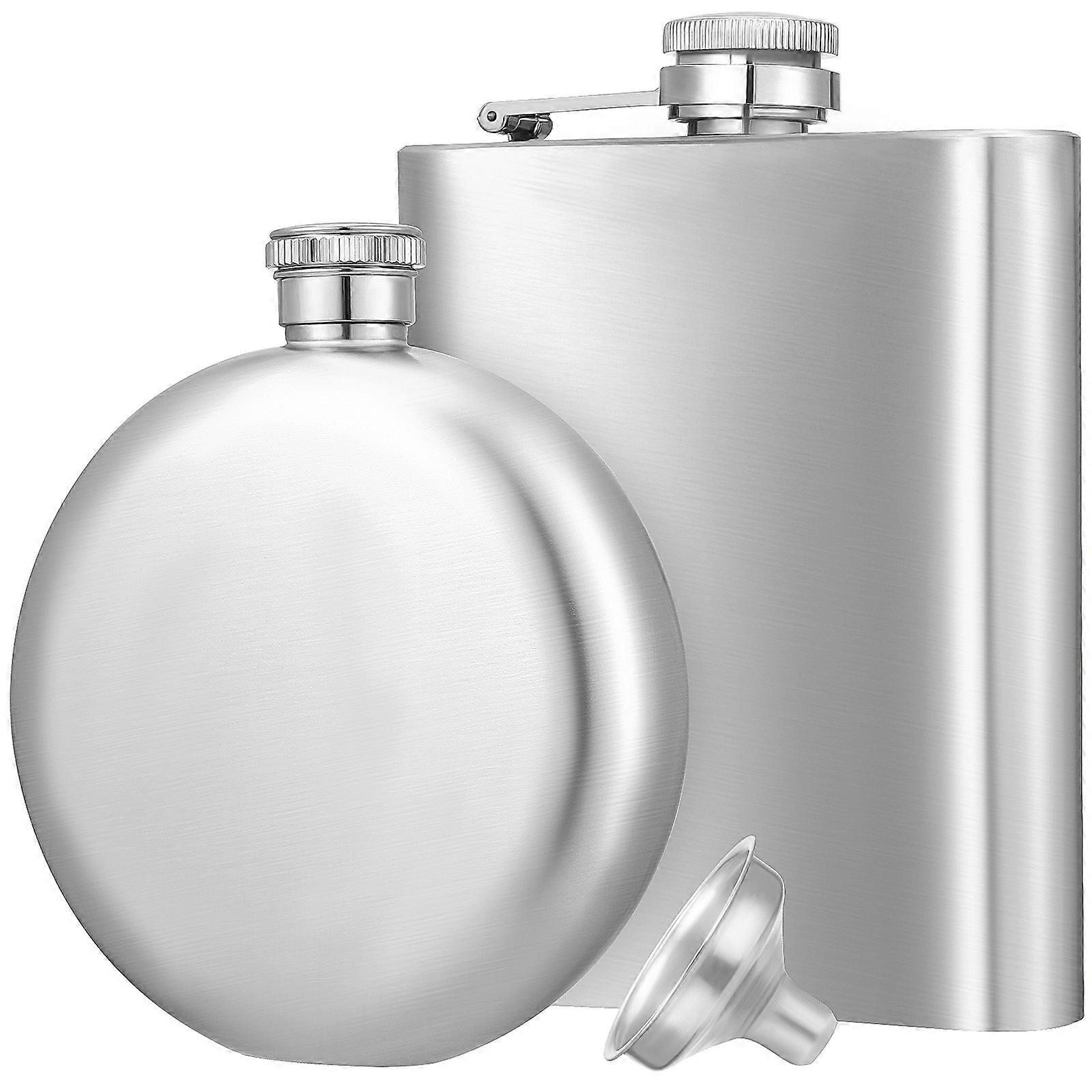 Round Hip Flask Husband present Portable Stainless Steel 9.00x10.50x3.00cm Good Sealing 1 Set