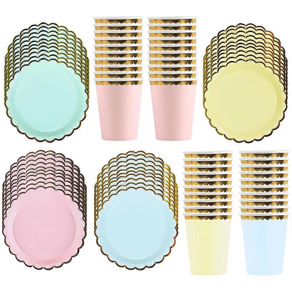 Paper Plates Set Paper Cups Party Plates Supplies Kit 80Pcs