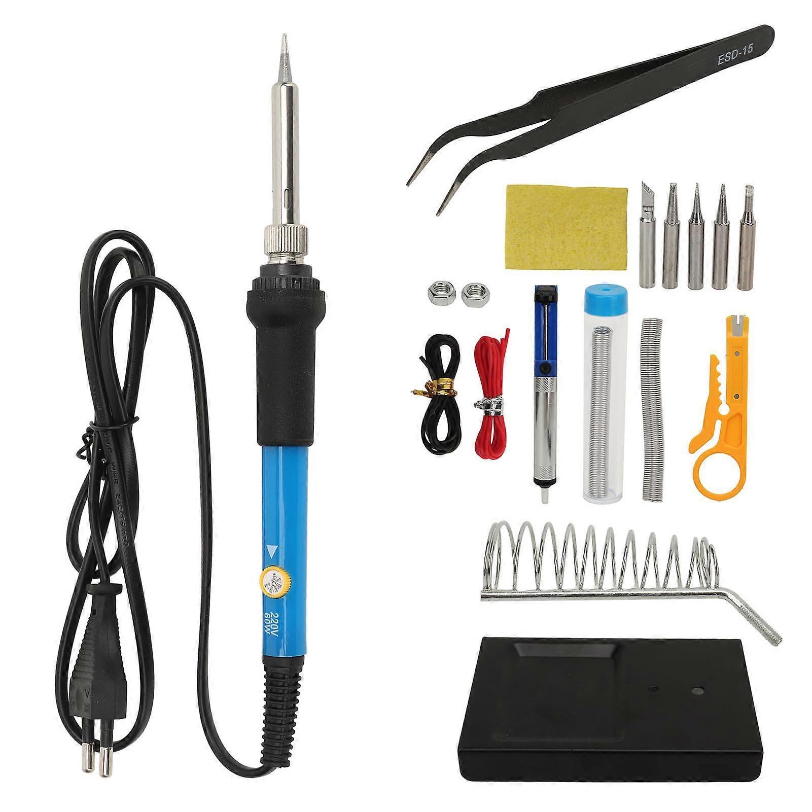 15PCS Adjustable Temperature Soldering Iron Kit with Rubber Grip
