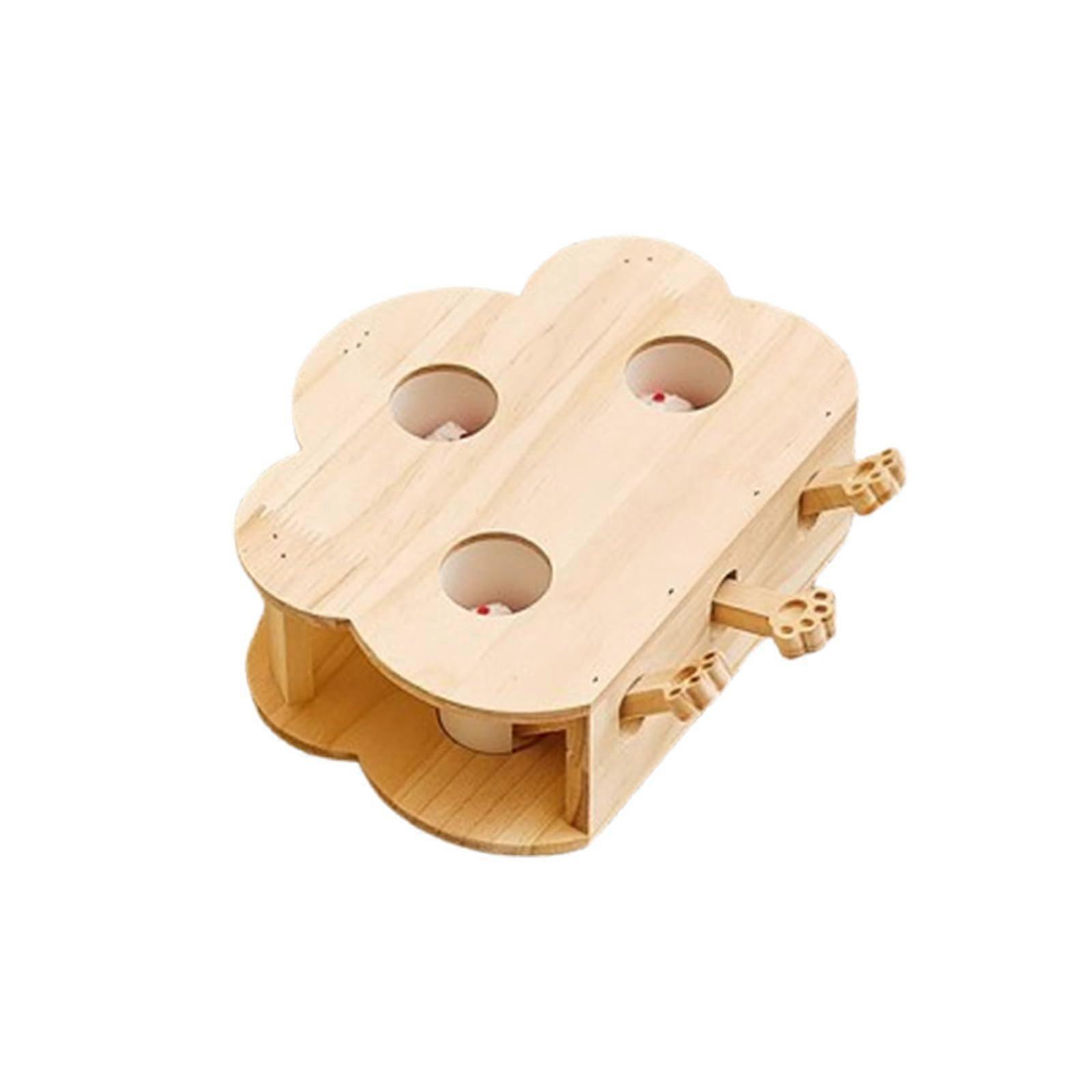 Interactive Cat Toy - Wooden Whack-a-Mole Cat Toy with 5 Holes and 5 Stuffed Moles for Indoor Exercise and Fun