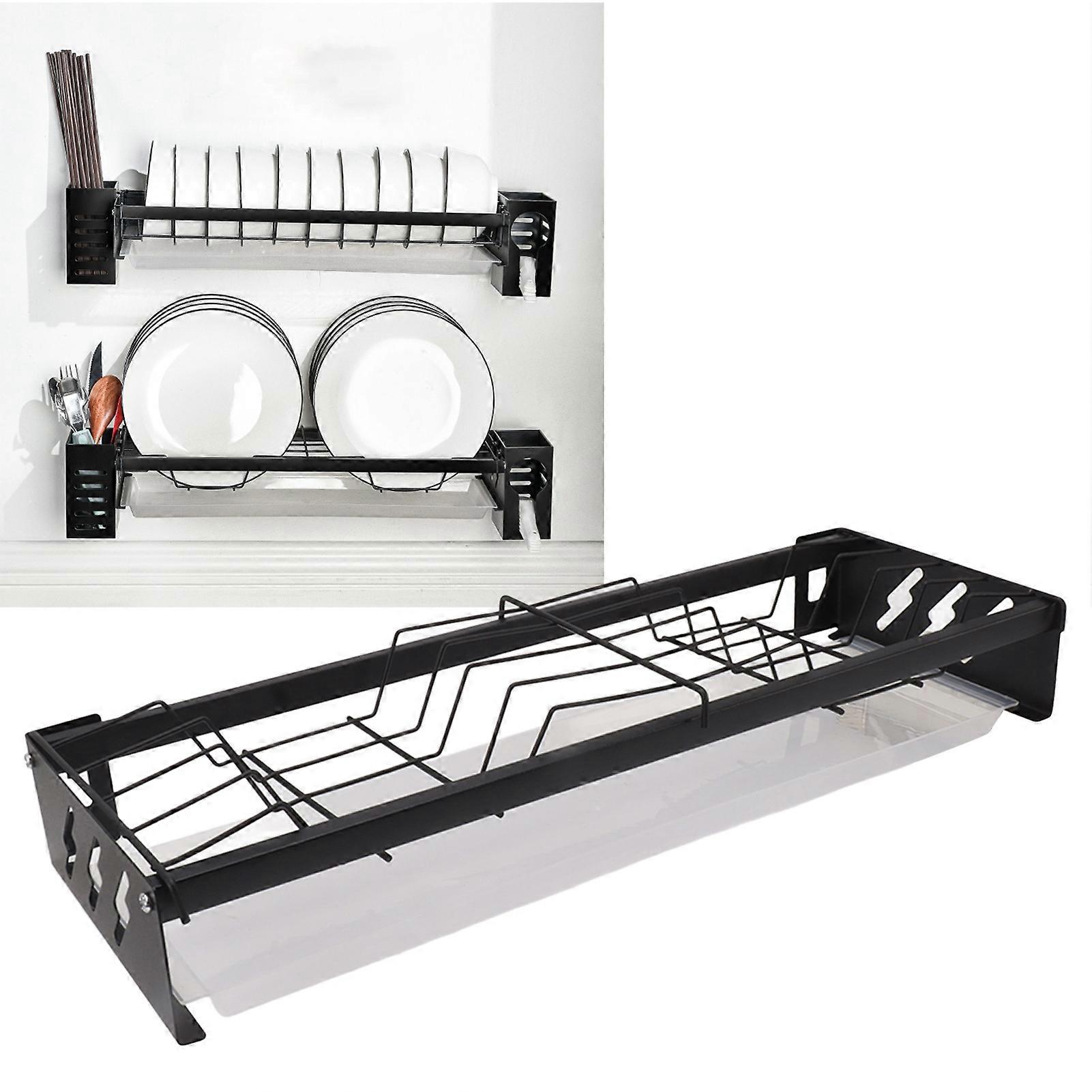 Kitchen Wall Mounted Tableware Holder Drain No Punching Drainage Flatware Storage Holder Rack Shelf Organizer Dish Holder 