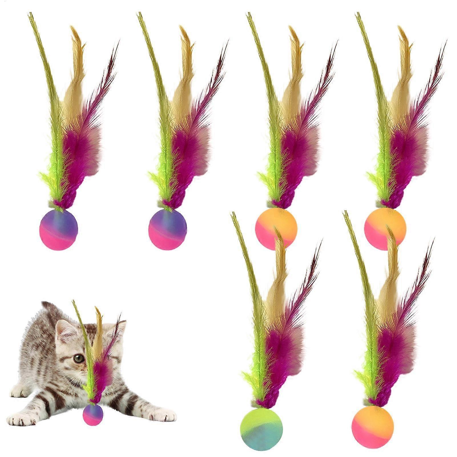 Interactive Cat Feathers Jump Toy With Elastic Ball For Indoor Active Kittens And Cats Multicolor 2.5x9 cm