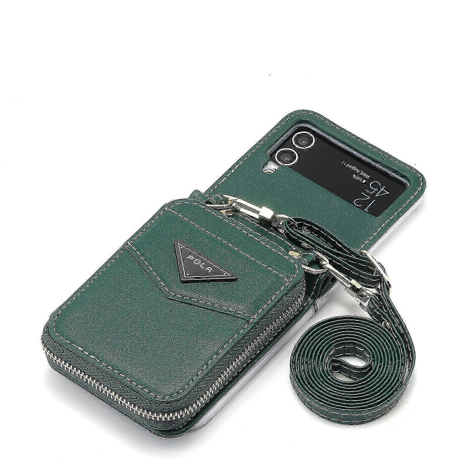 for Samsung Galaxy Z Flip 5 Wallet Case with Credit Card Holder and Shoulder Strap Zipper Flip 5 Wallet Leather Phone Cover for Z Flip 5