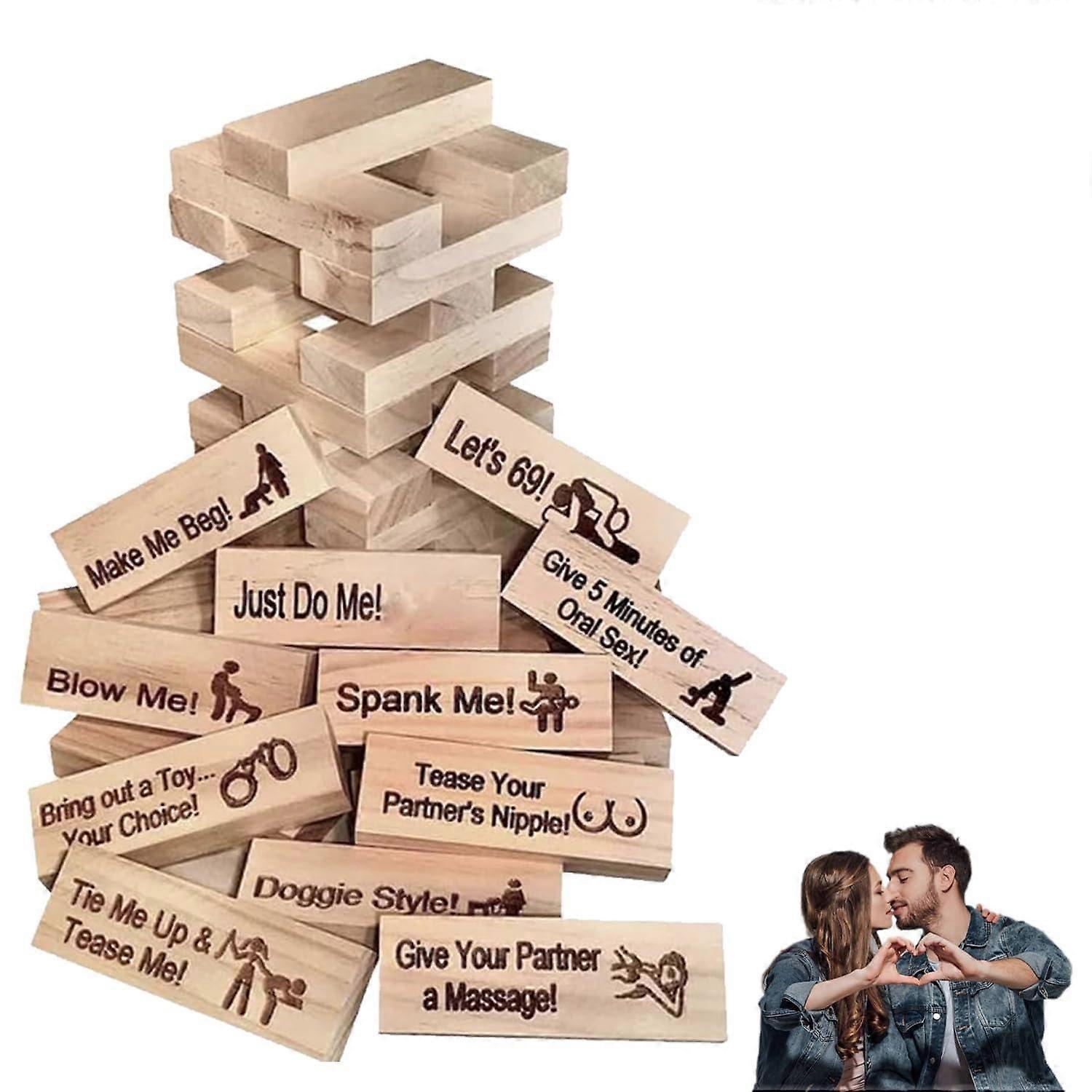 Adult Couple Games Night Board Games, 48 Wooden Blocks with Questions and Challenges