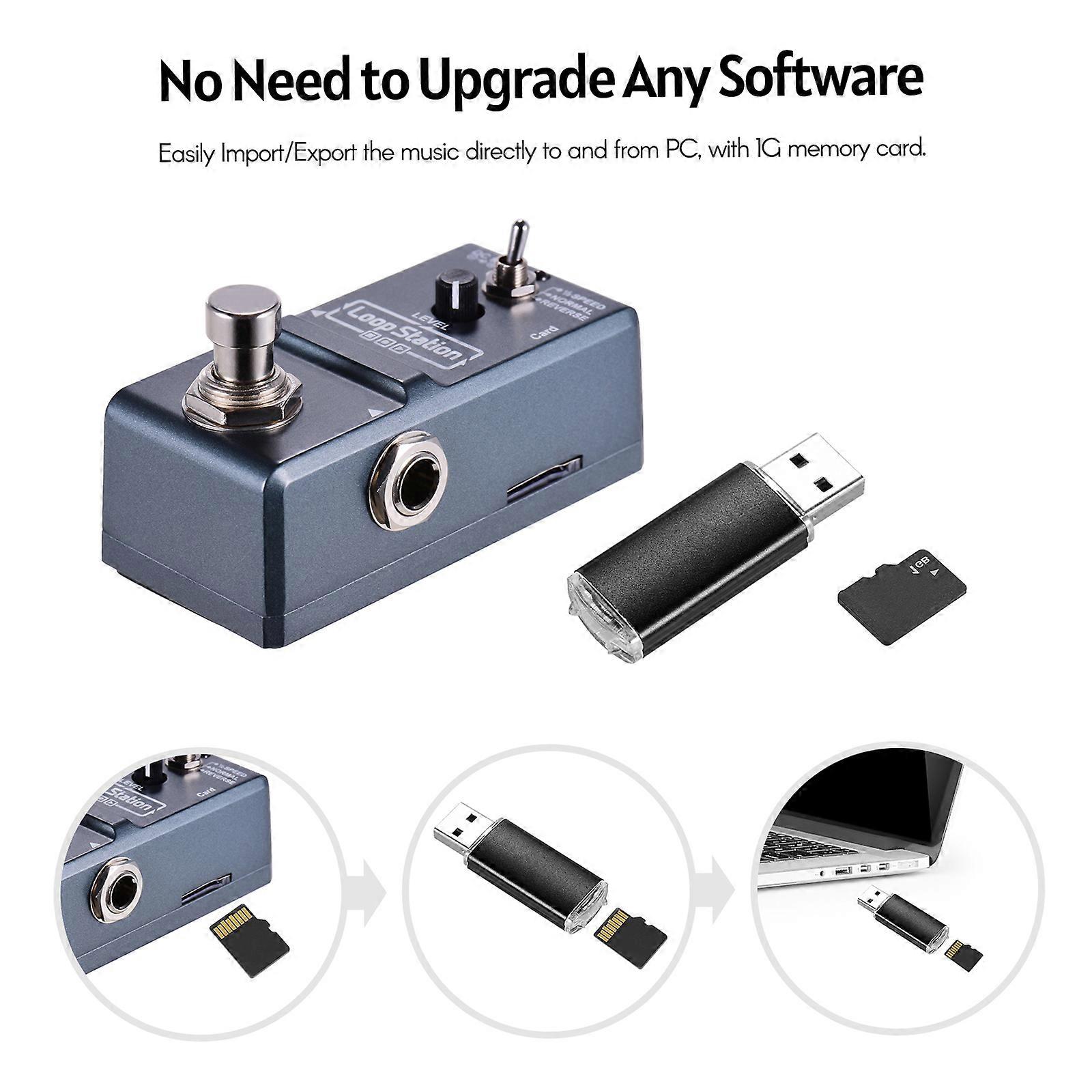 ammoon Loop Station Mini Guitar Looper Effect Pedal 10 Minutes Recording Time 3 Working Modes True Bypass Full Metal Shell with 1GB Memory Card