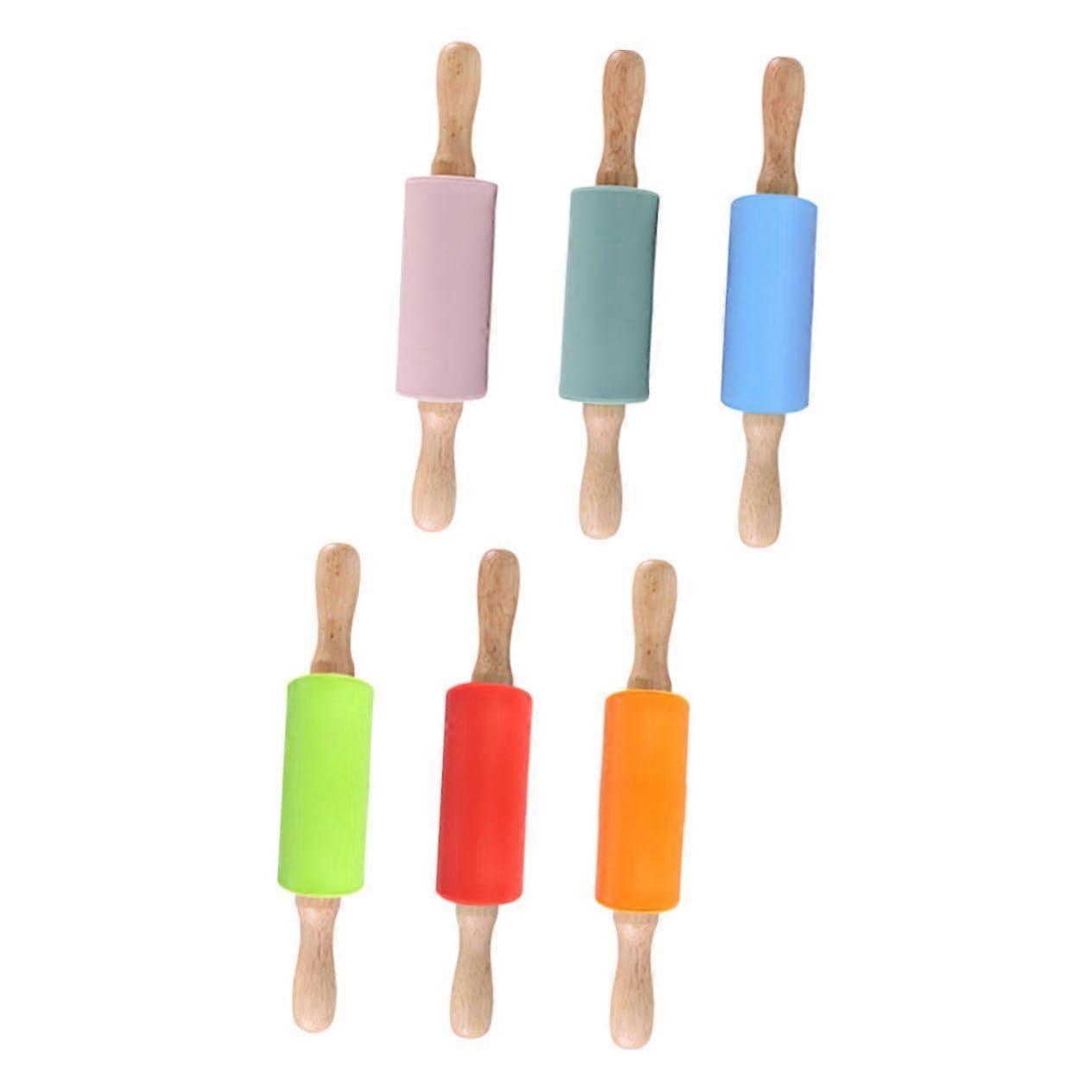 Rolling Pin Baker's Rack Set of 6 Silicone Rolling Sticks Bamboo Dough Rolling Pads for Baking Kitchen Use