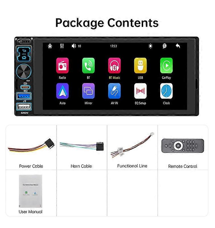 6.9" Single DIN Car Stereo Radio Wireless CarPlay Bluetooth 5.2 Android Auto IPS 1280 * 480 FM Radio