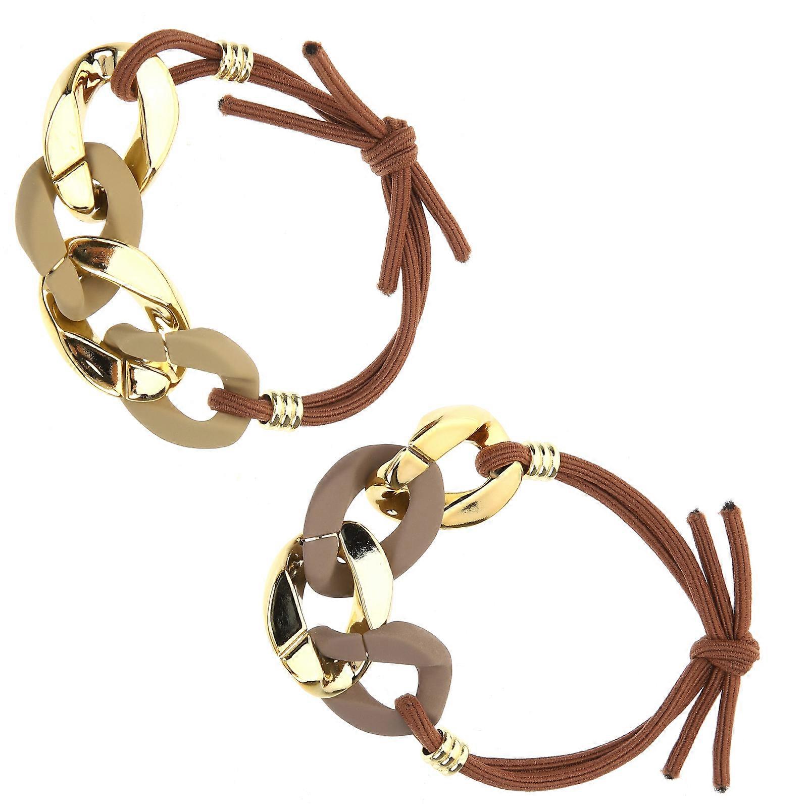 Metal Ponytail Cuff Stylish and Elegant Suitable for Different Hair Types Circular Shape Light Brown Chain 2Pcs