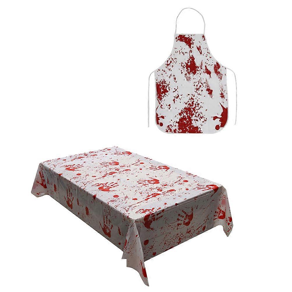 Halloween Tablecloth & Apron Set with Bloody Handprints – Spooky Party Decoration, Reusable Horror Theme Decor