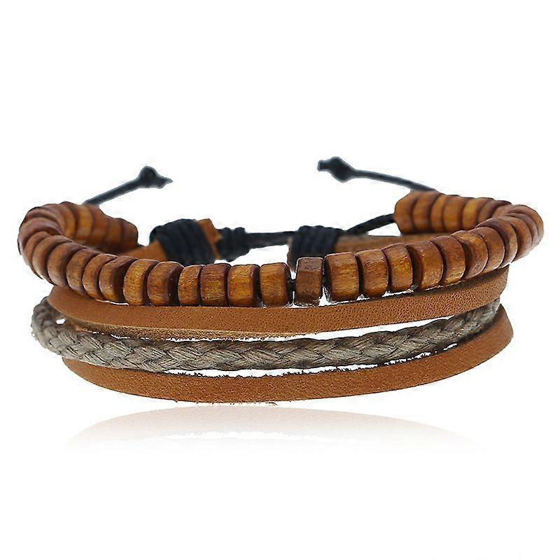 Vintage multi-layer edaret bracelet - Wood bead beaded cowhide bracelet - Vintage wood beaded beaded cowhide bracelet