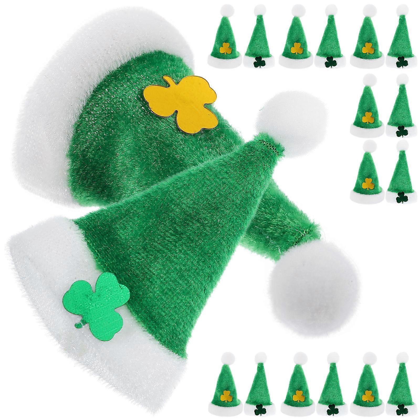 20pcs Saint Patrick Shamrock Pattern Hats for Miniature Plush Dolls and Caps as Doll Accessories