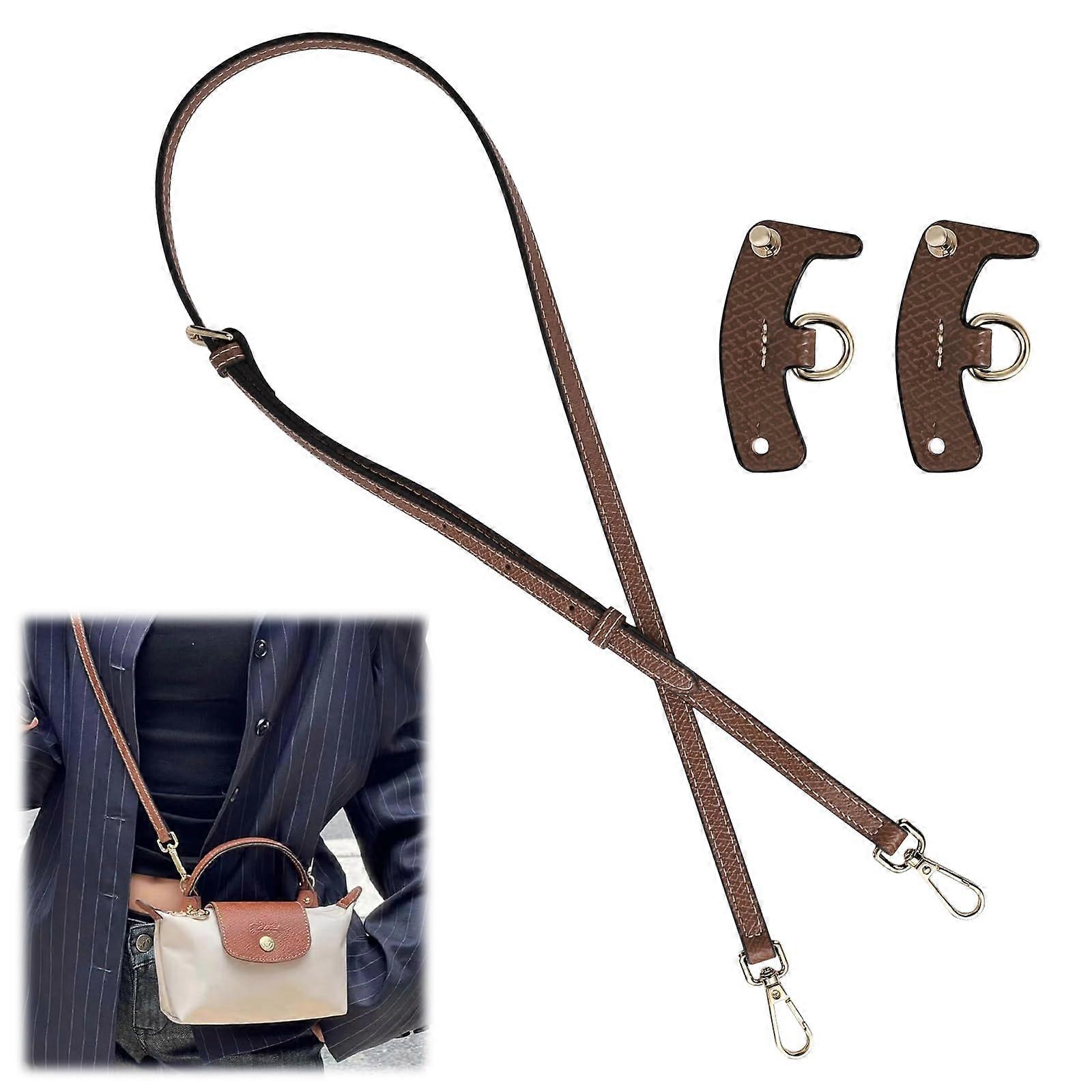Adjustable Leather Shoulder Strap without Punching, Brown, with Ear Buckle