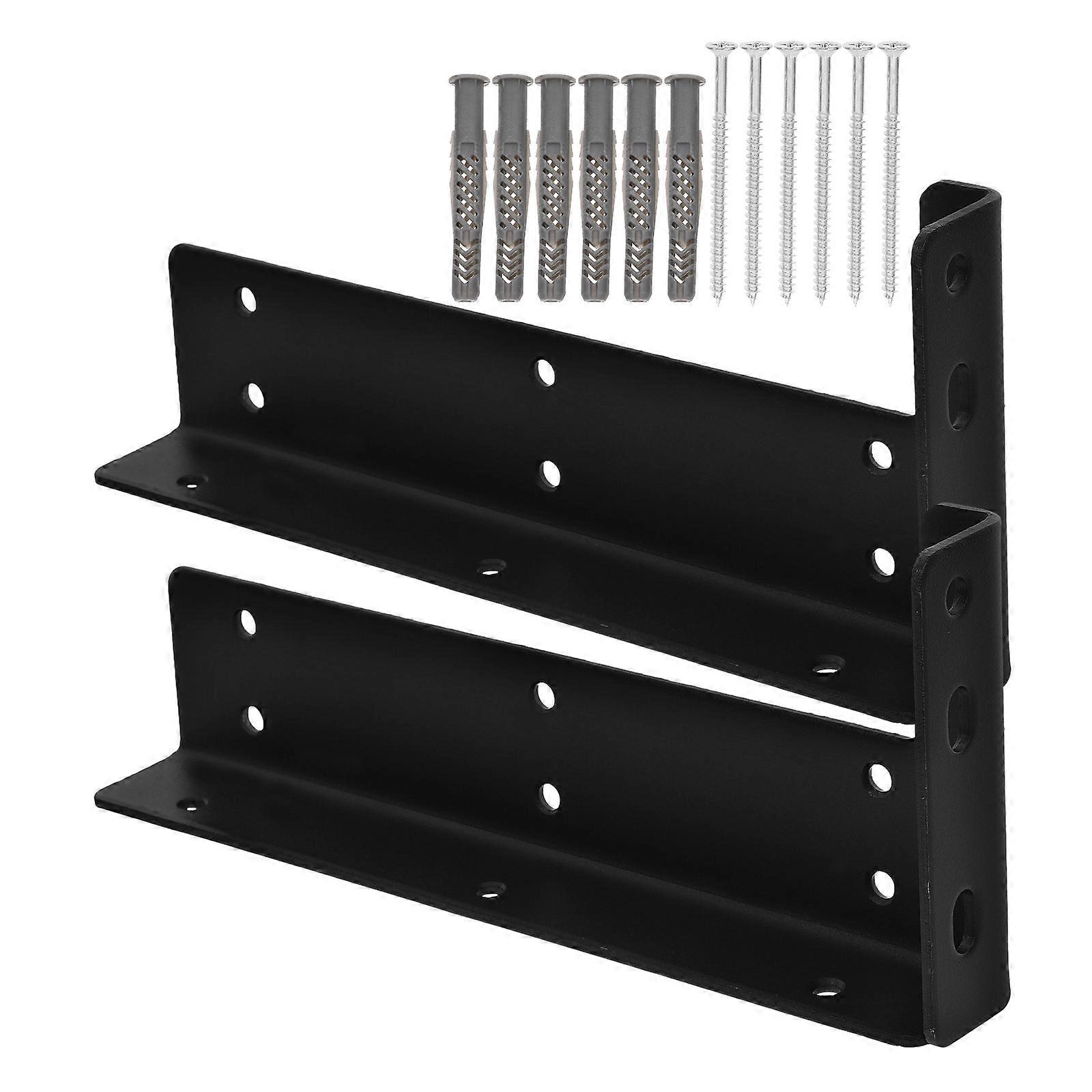 Floating Wall Shelf Brackets for Home Use Black Iron Material 2pcs Supports Mounted Bracket