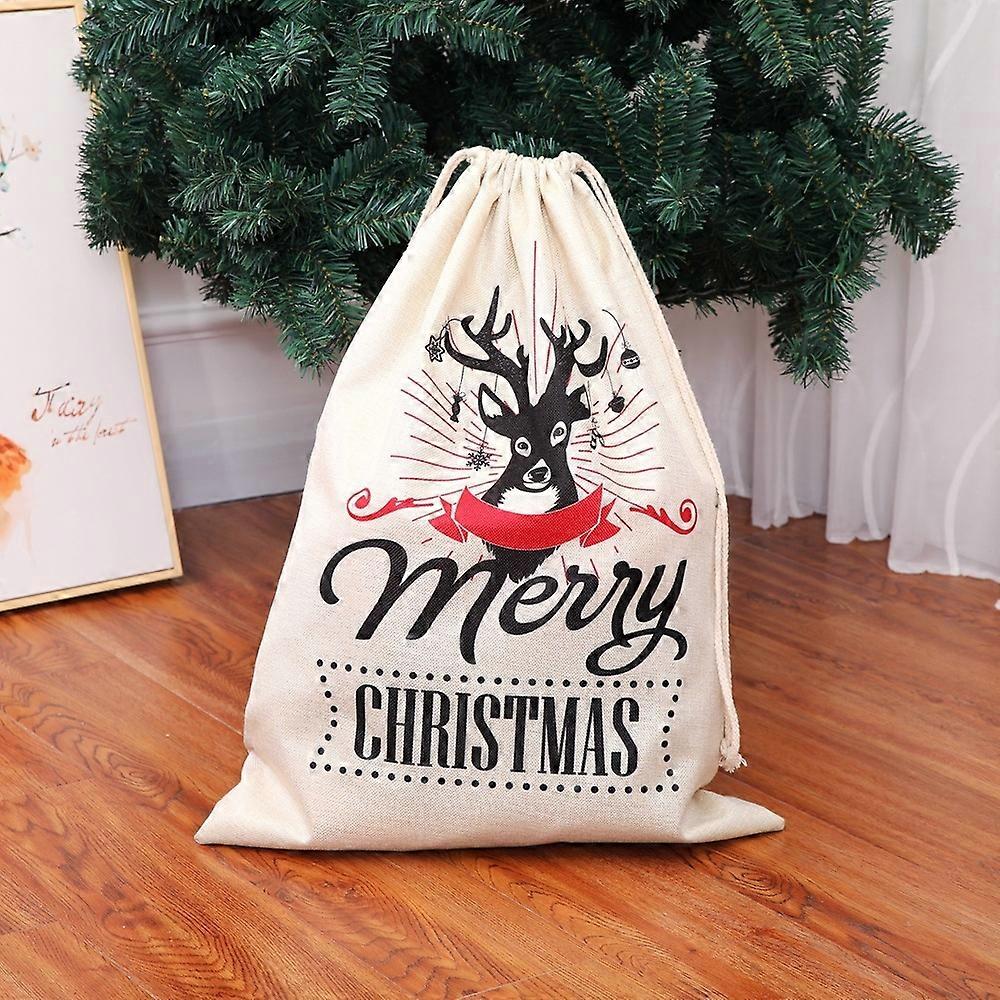 Large Printed Linen Backpack Christmas Gift Bag Candy Bag