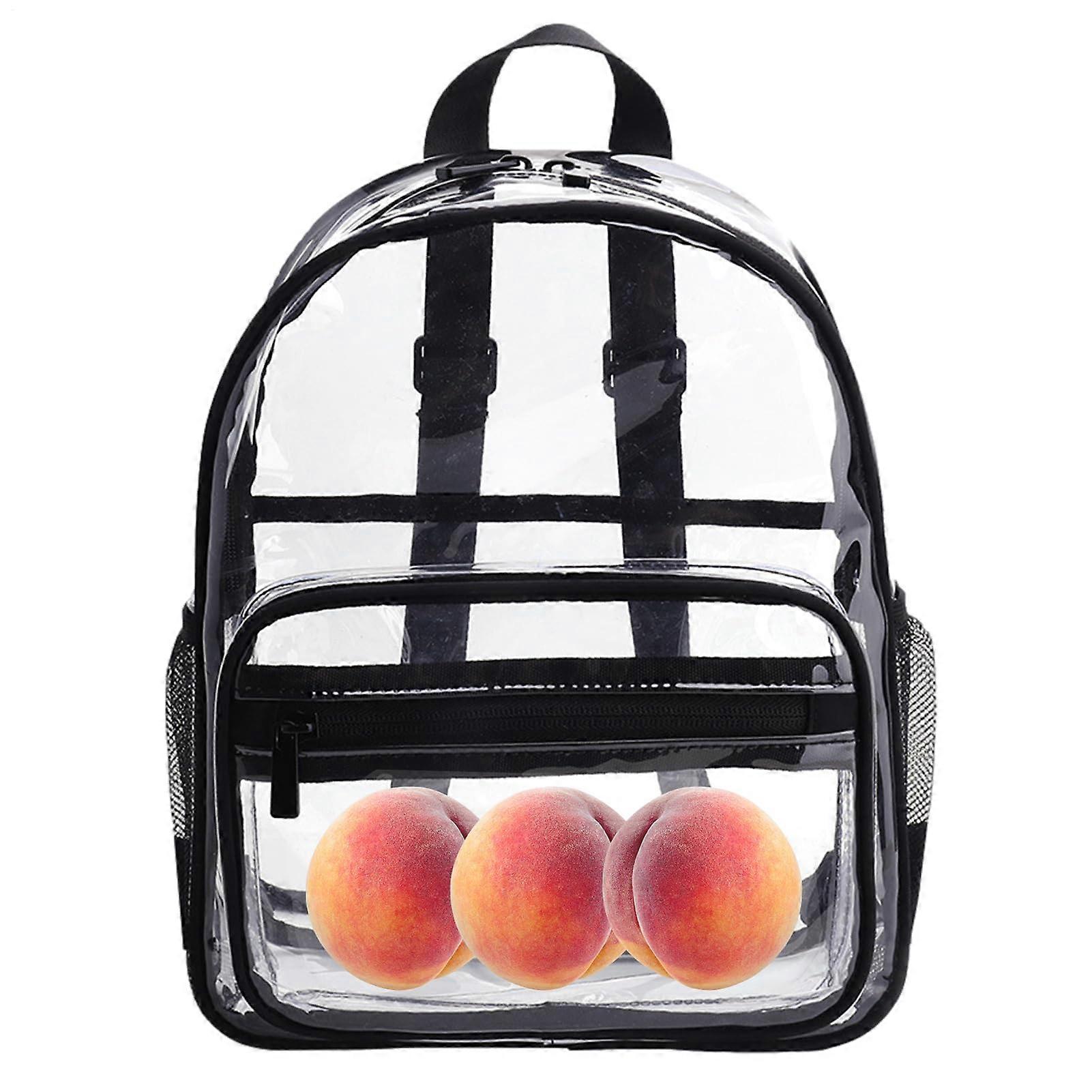 Transparent clear book bags with seethrough backpack, zippers and mesh side pockets