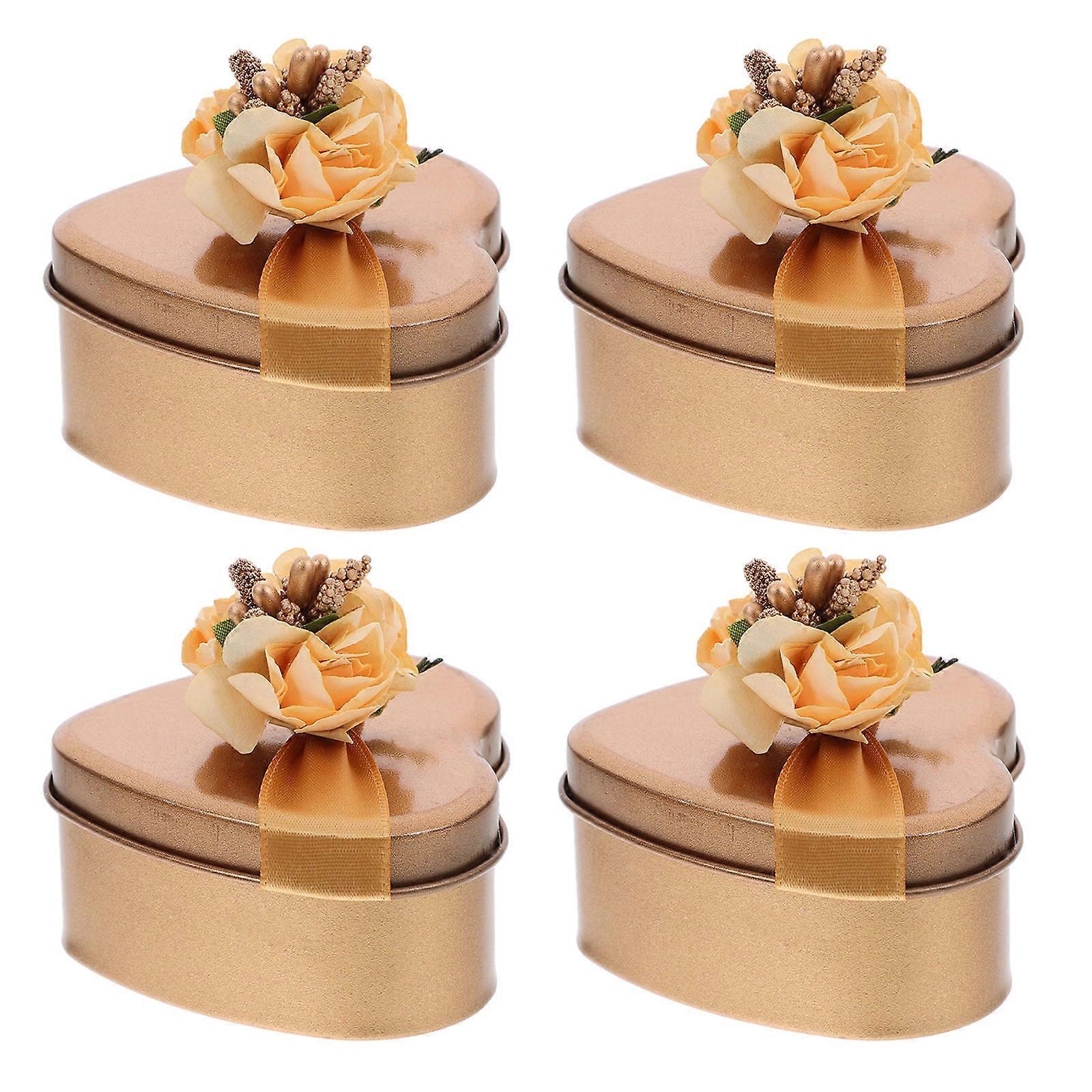 Small Gifts Storage Case Heart Shape Durable Metal Box For Banquet Home Use 4Pcs Golden 7x7x3.6cm