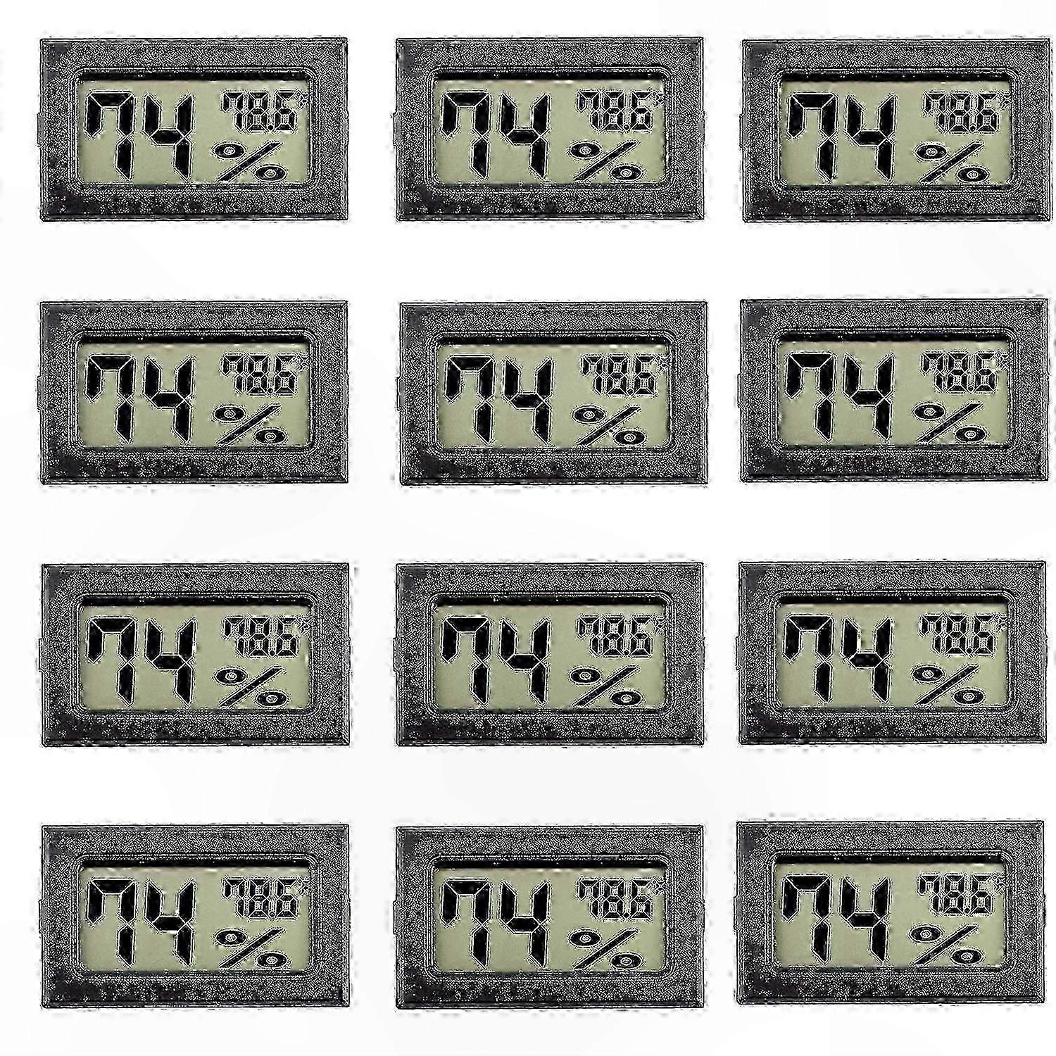 12 عبوة مقياس رطوبة رقمي صغير مع شاشة LCD لمراقبة درجة الحرارة والرطوبة الداخلية