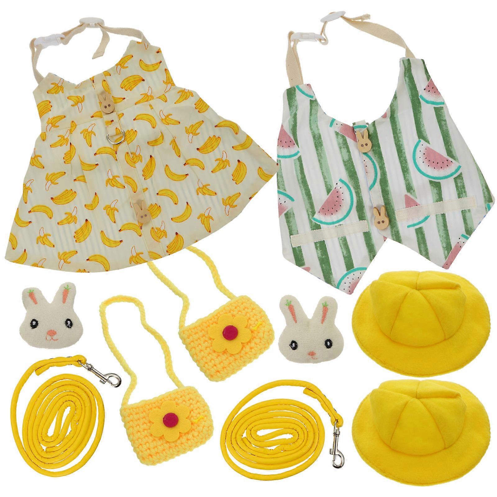 Pet Bunny Costume Set with Leash Bag – Comfortable Rabbit Clothes for Walks and Parties – Includes Watermelon and Banana Outfit