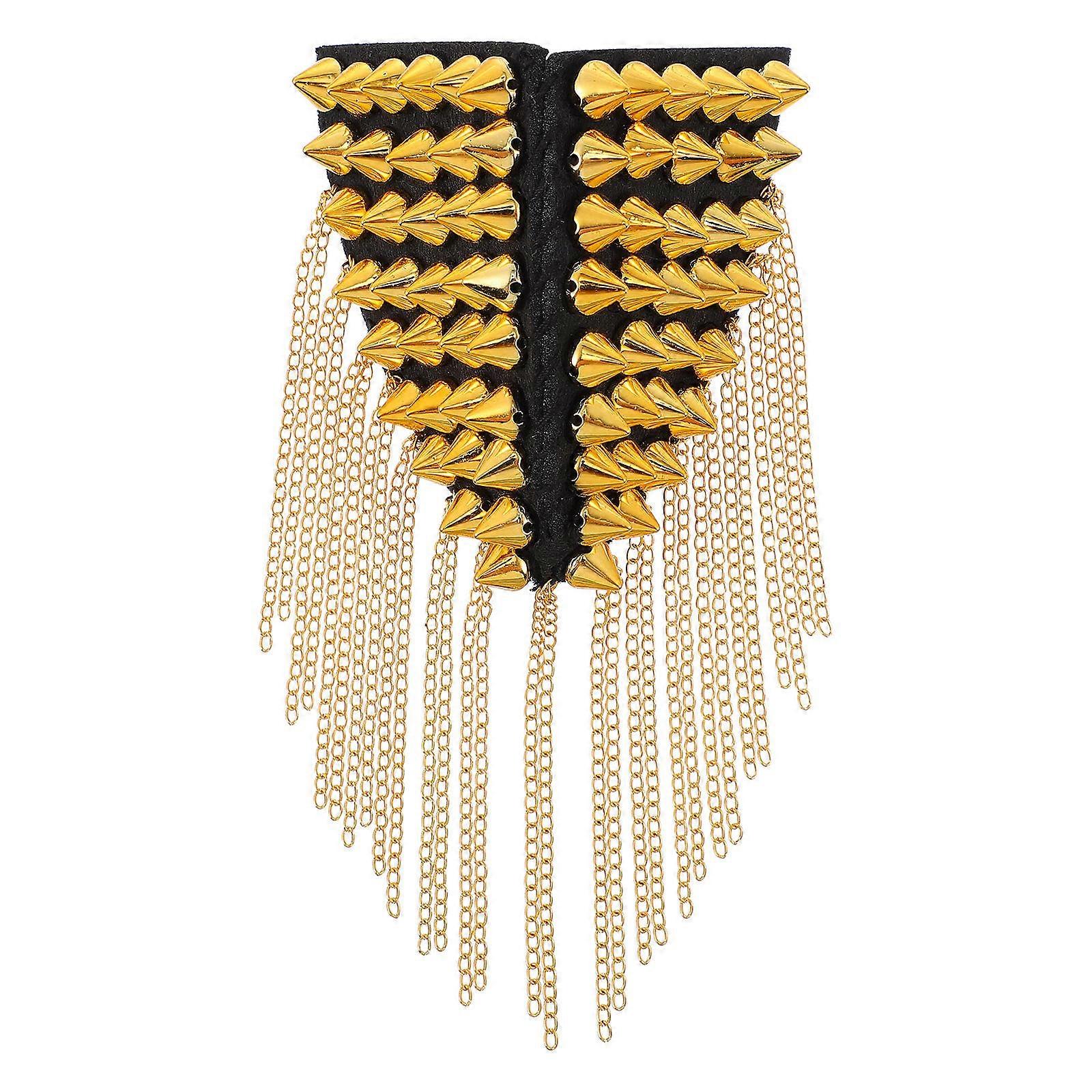 Rivet Epaulette With Chain Tassel Detail For Stage Costumes 17X13X1CM Punk Style 1Set