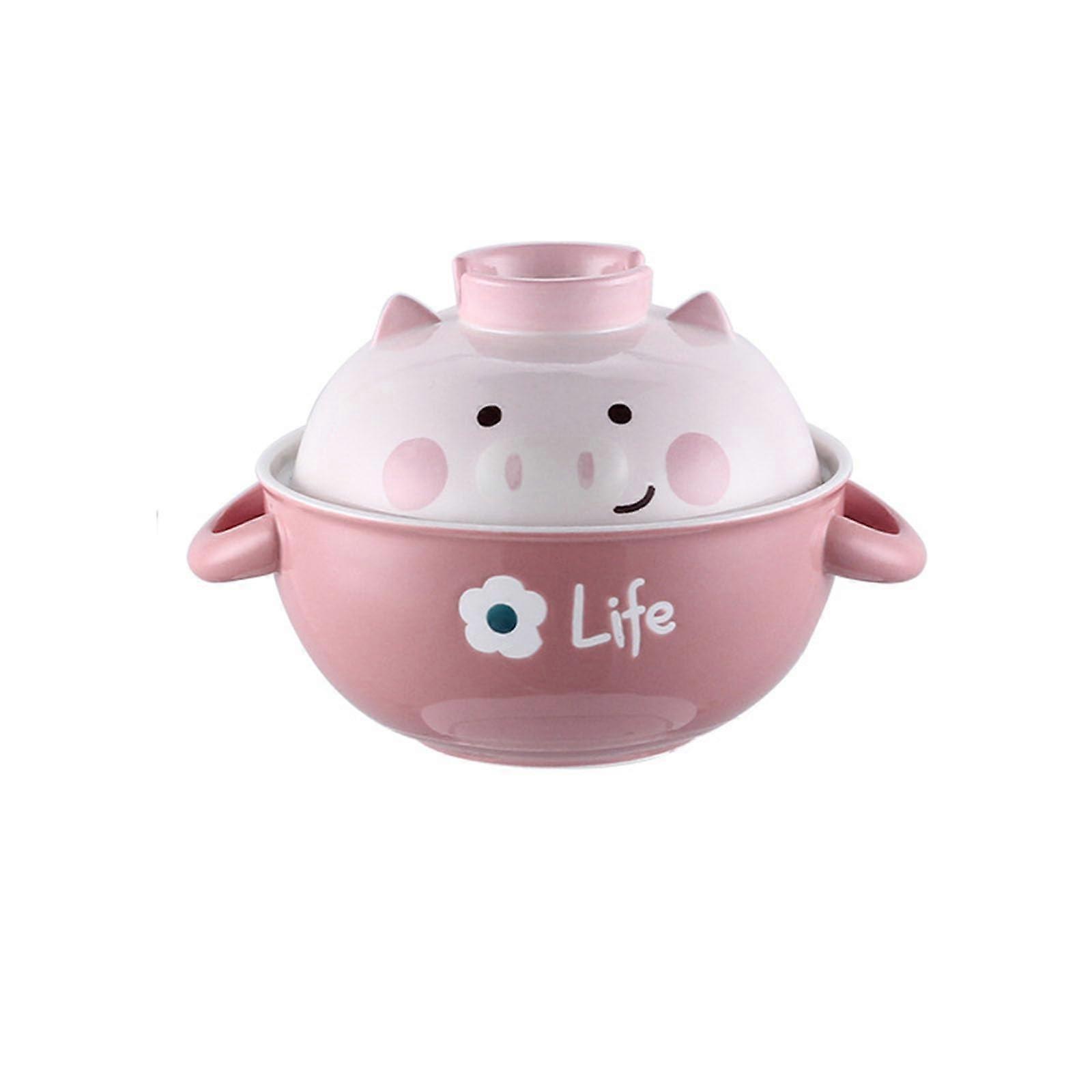 Animal Style Soup Bowls with Lids Ceramic Serving Bowls for Ramen and Asian Noodles Cat Theme Tableware for Instant Noodles and Dinner (Pig)