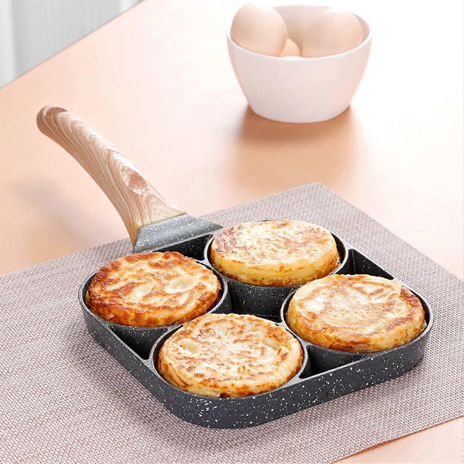 Omelet Pan with 4 Holes Non-Stick Flat Bottom Frying Pan for Eggs and Burgers Compatible with Induction and Gas Stoves